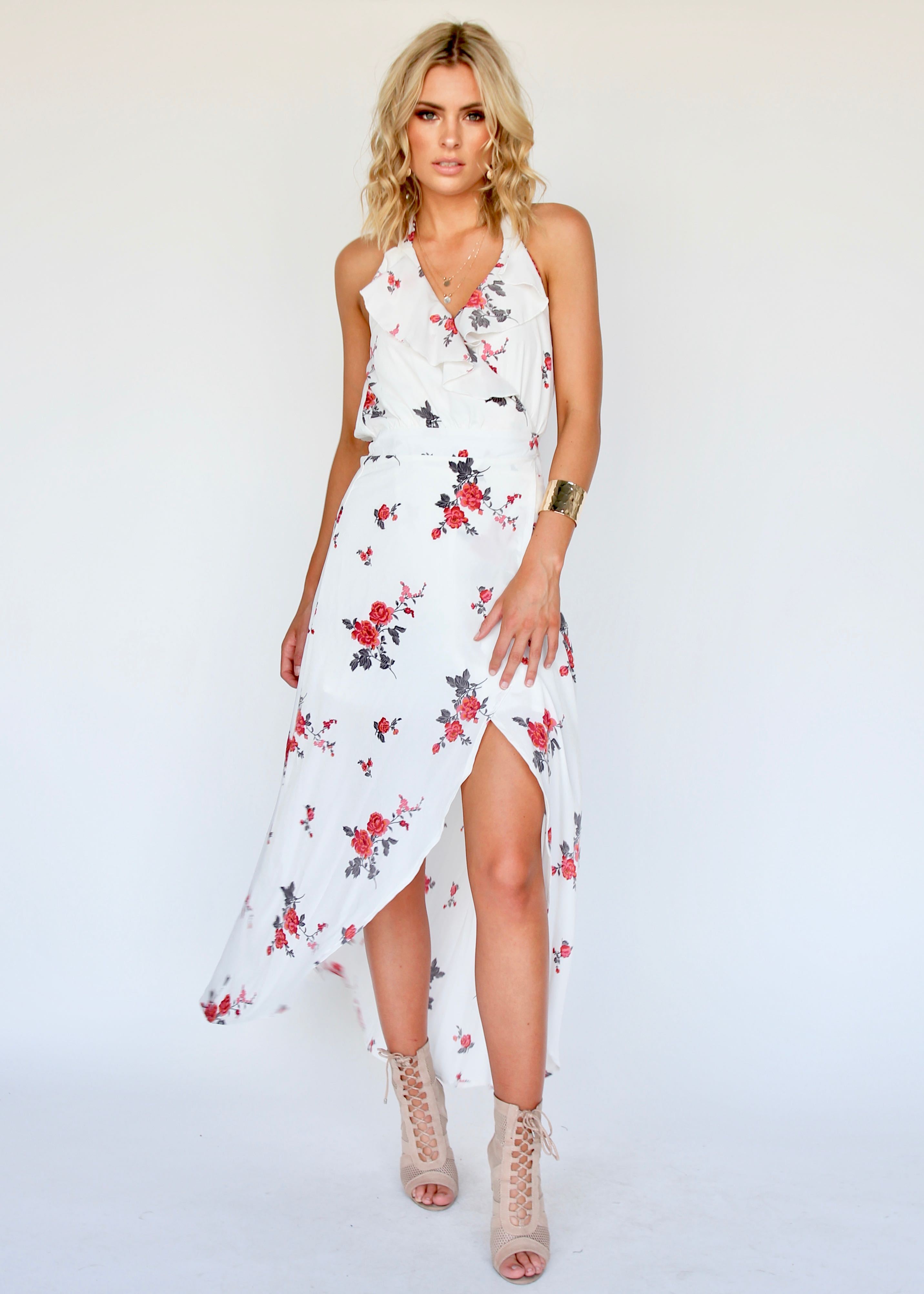 Emerald City Wrap Maxi Dress - White Roses