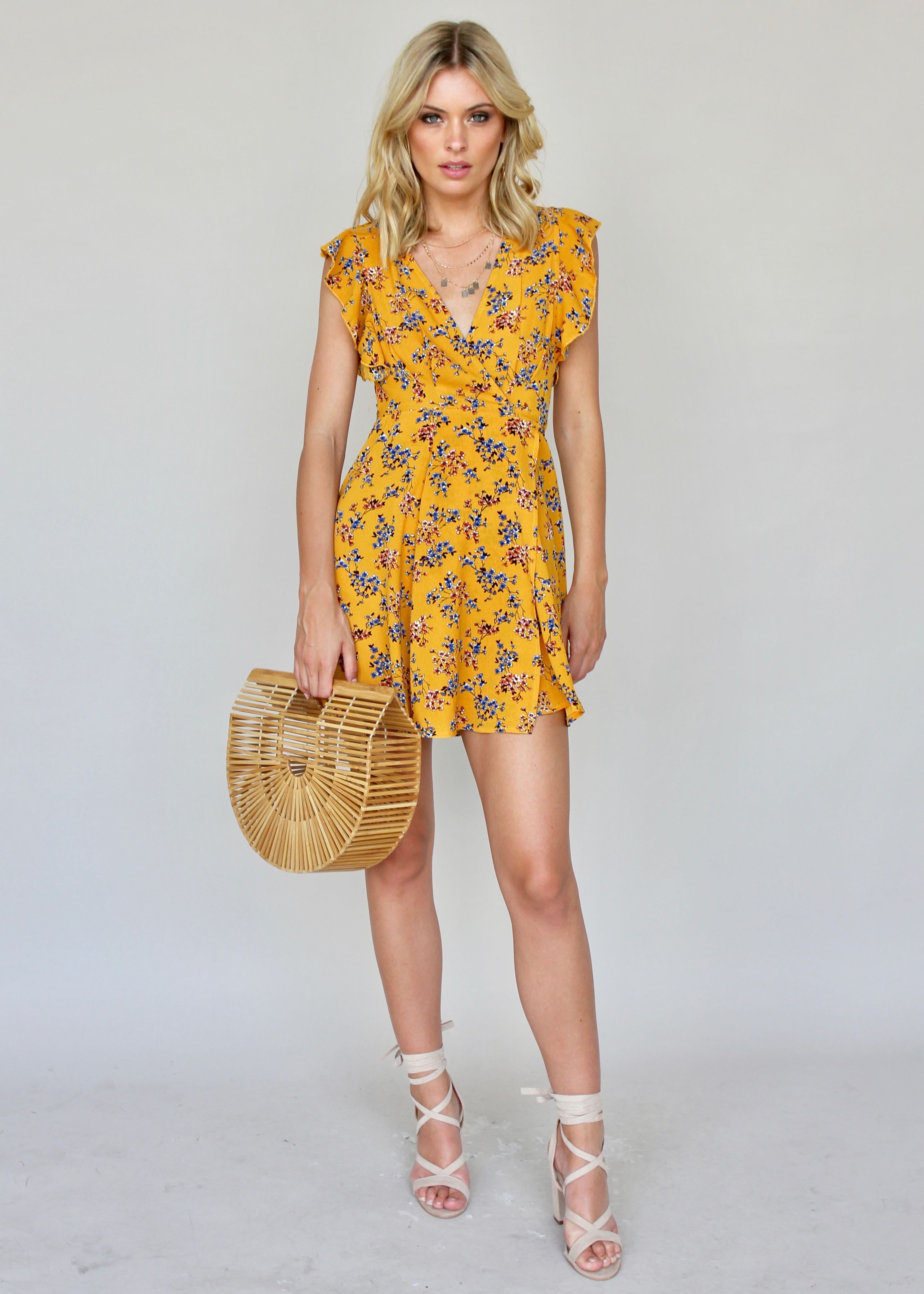 Flamenco Wrap Dress - Mustard Floral