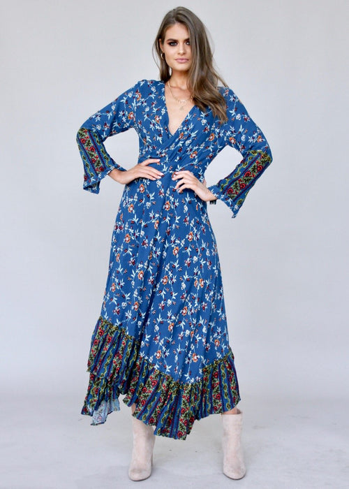 Take Me To Paradise Wrap Maxi Dress - Blue Floral