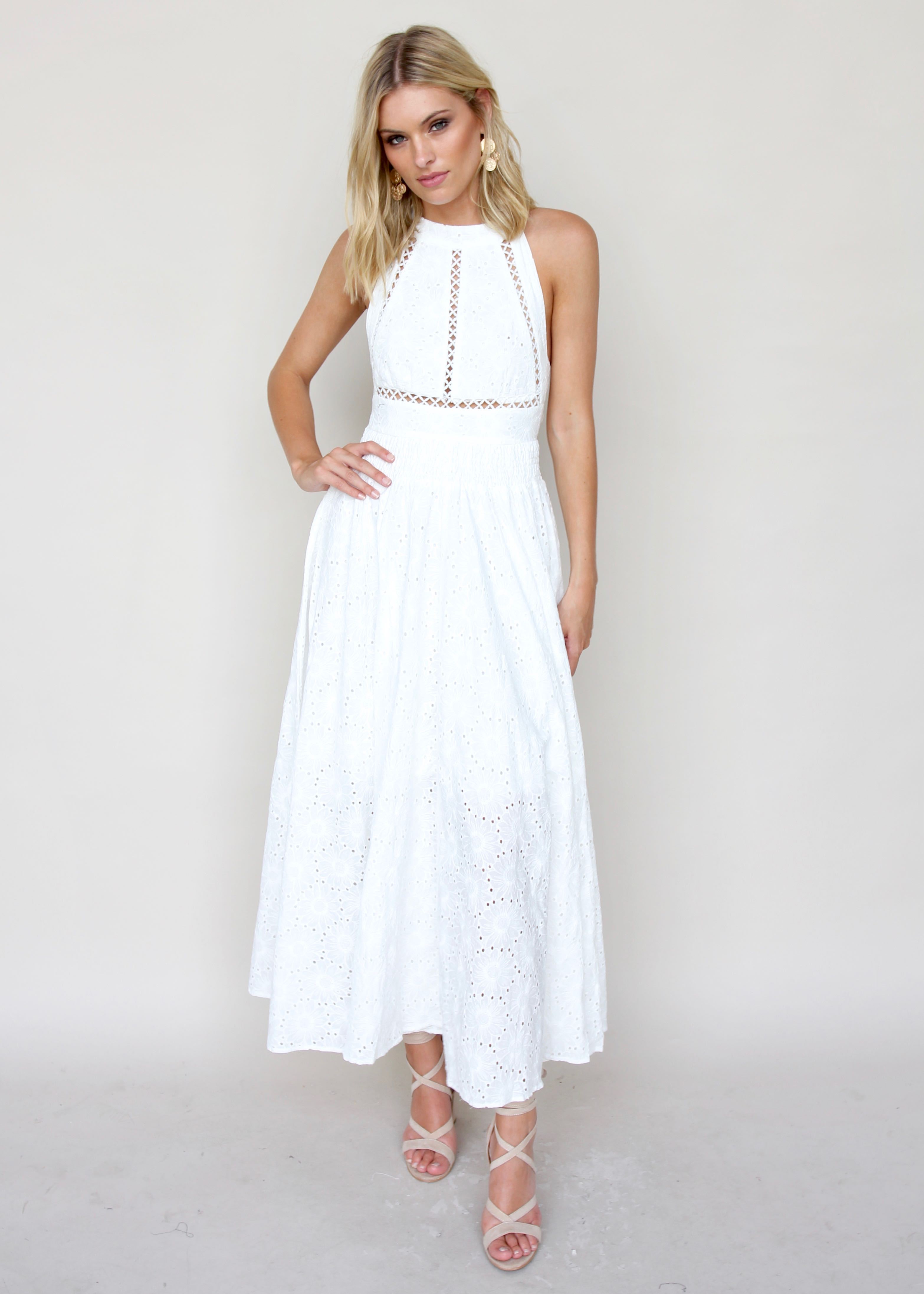 Break Of Dawn Maxi - Flower White Embroidered