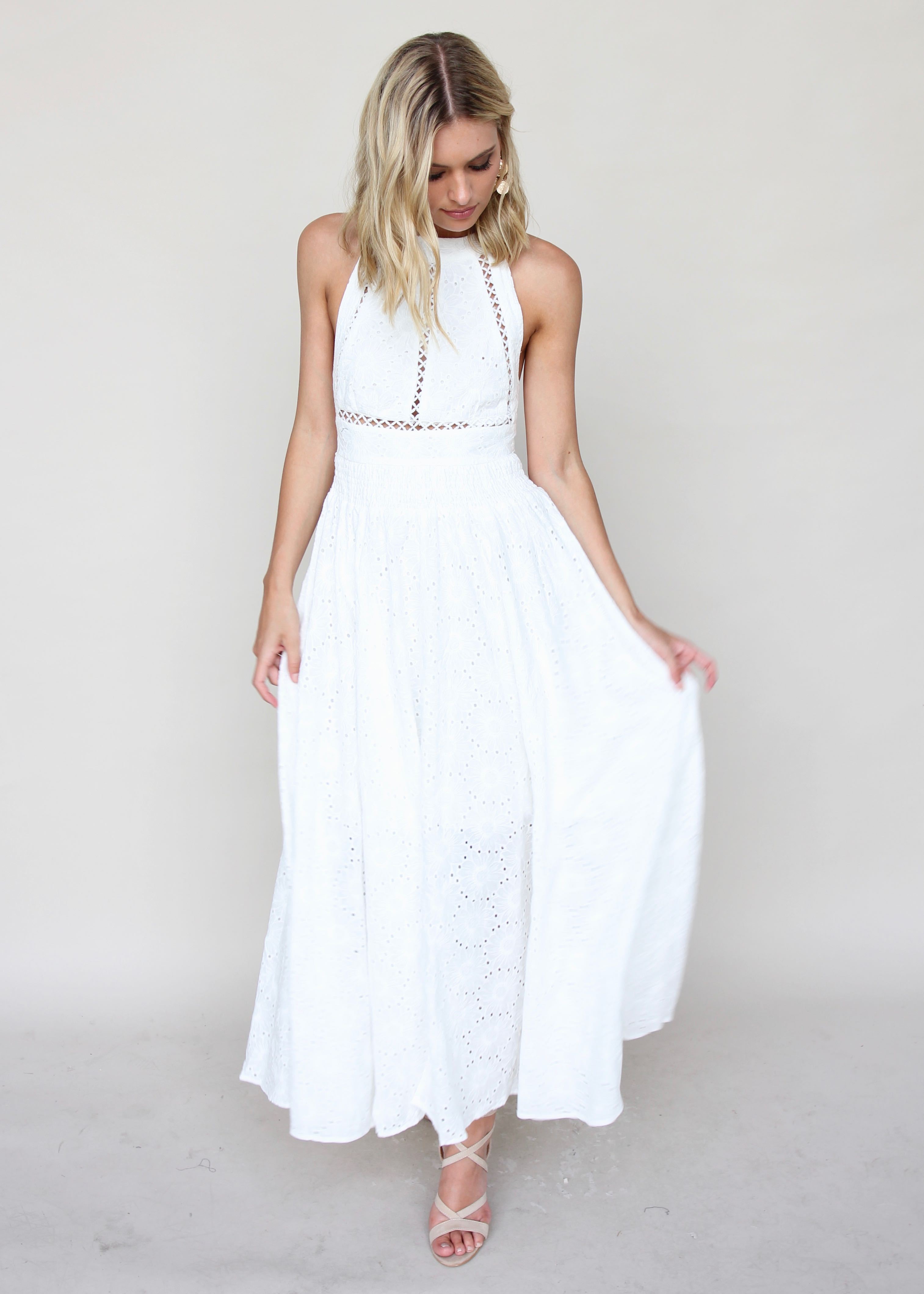 Break Of Dawn Maxi - Flower White Embroidered