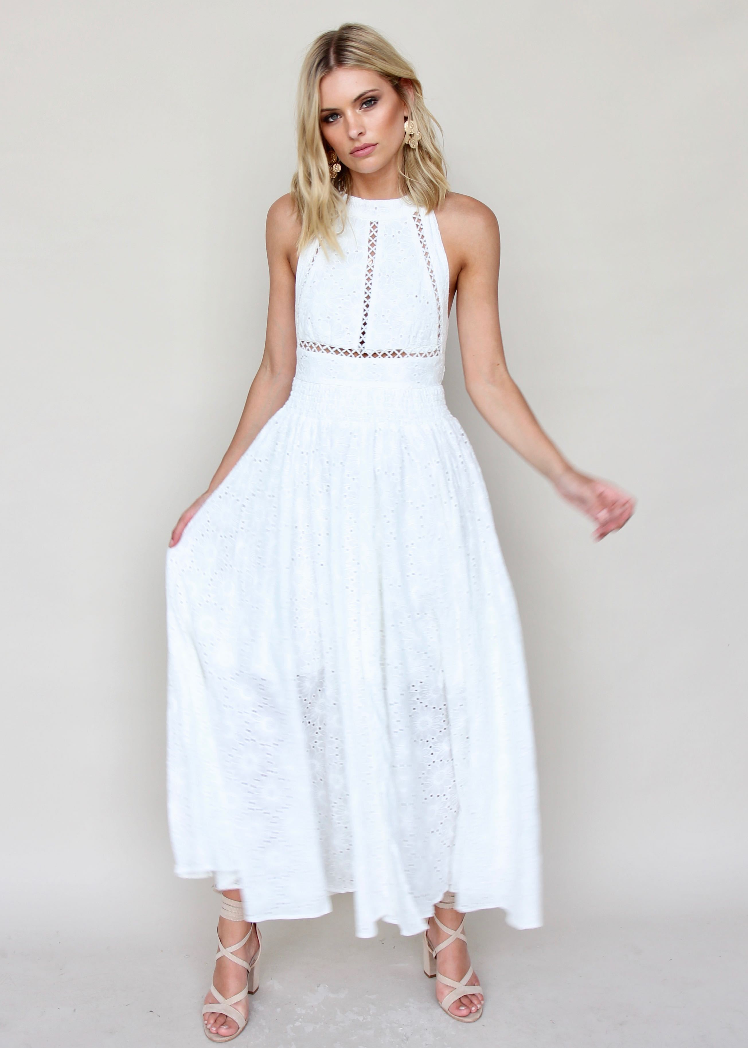 Break Of Dawn Maxi - Flower White Embroidered