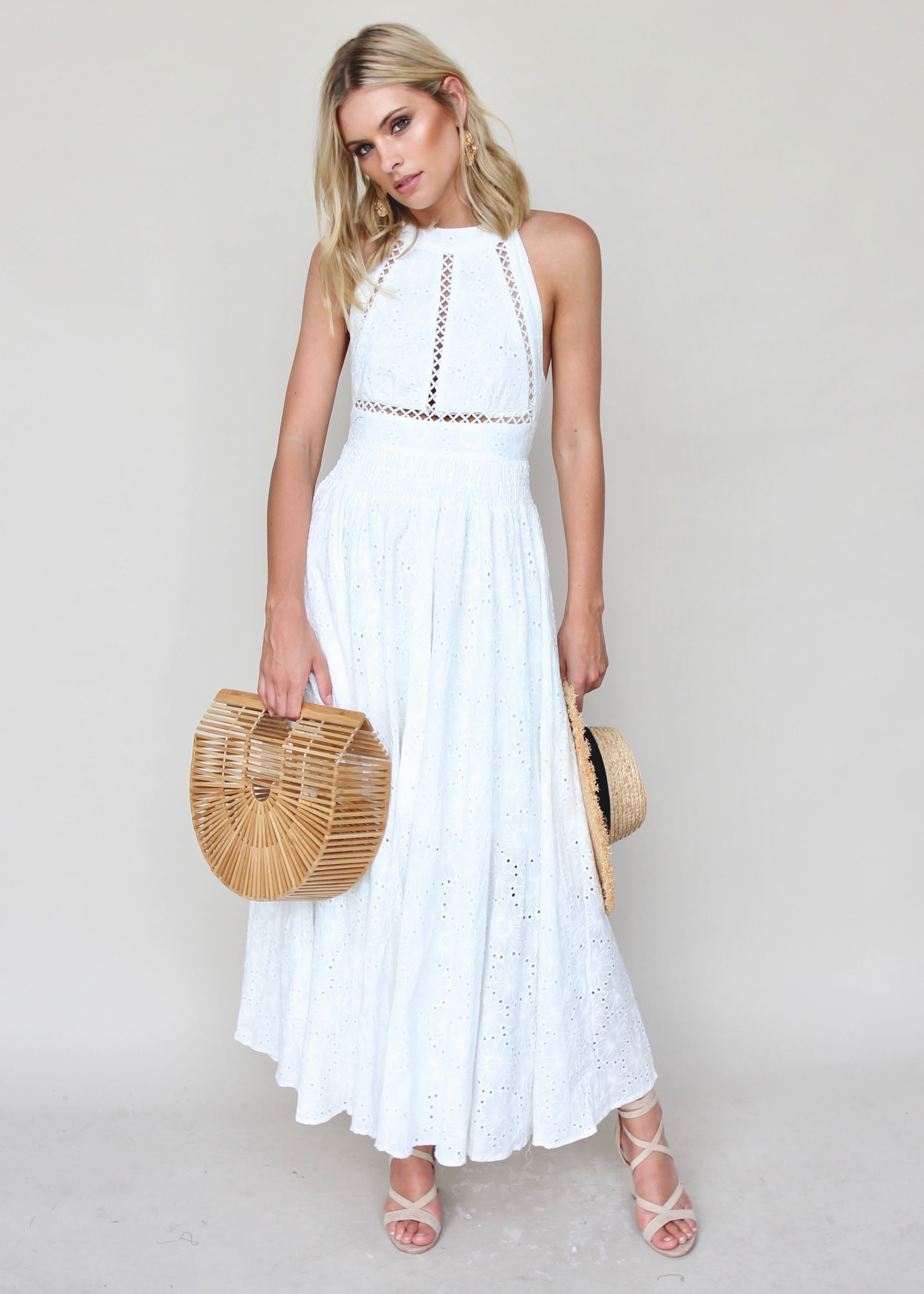 Break Of Dawn Maxi - Flower White Embroidered