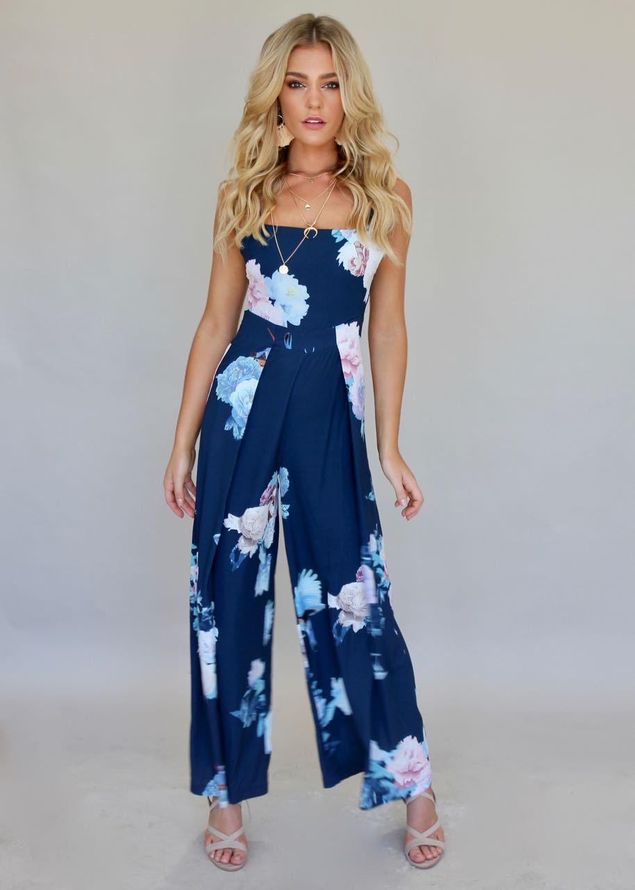 Walk On By Pantsuit - Navy Watercolour