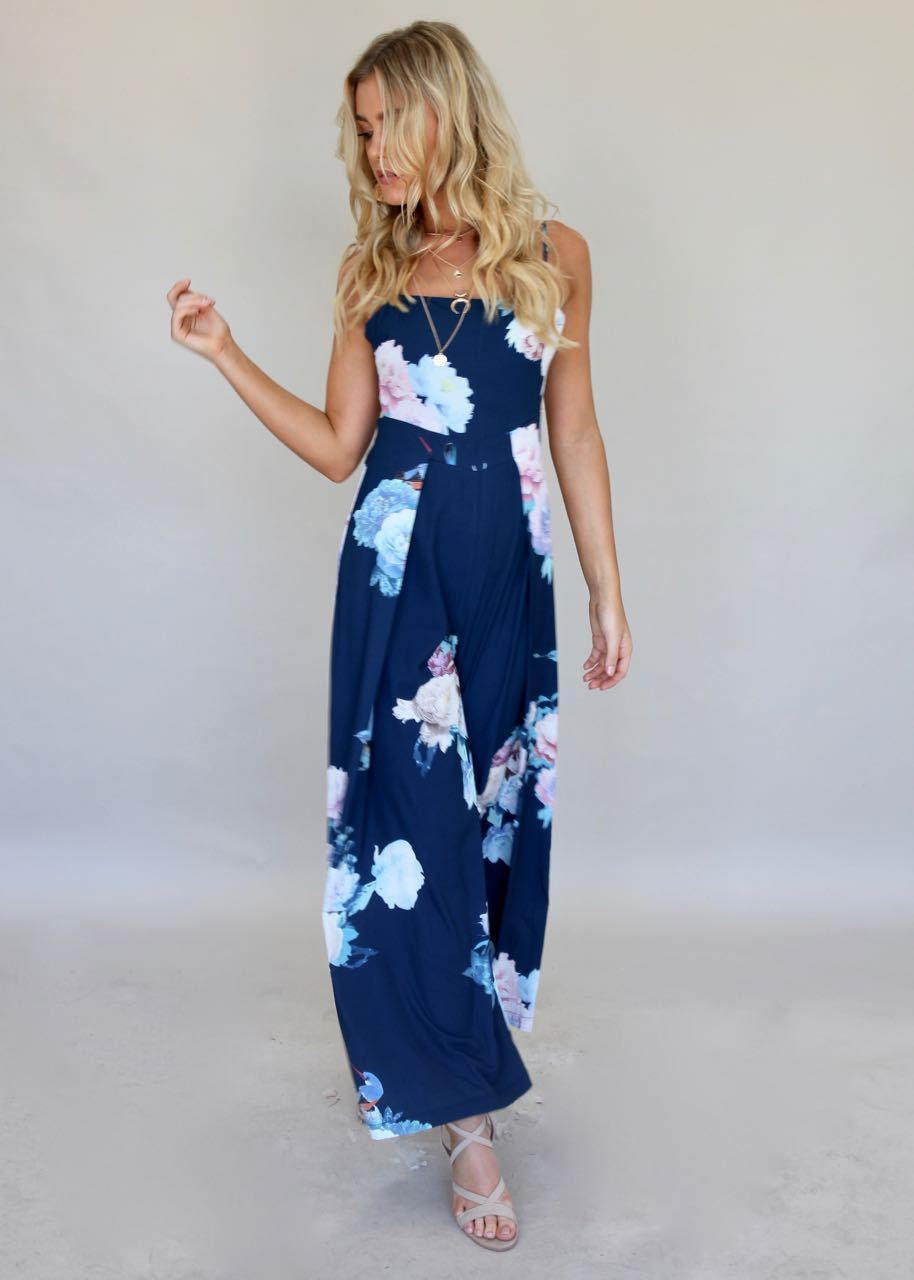 Walk On By Pantsuit - Navy Watercolour