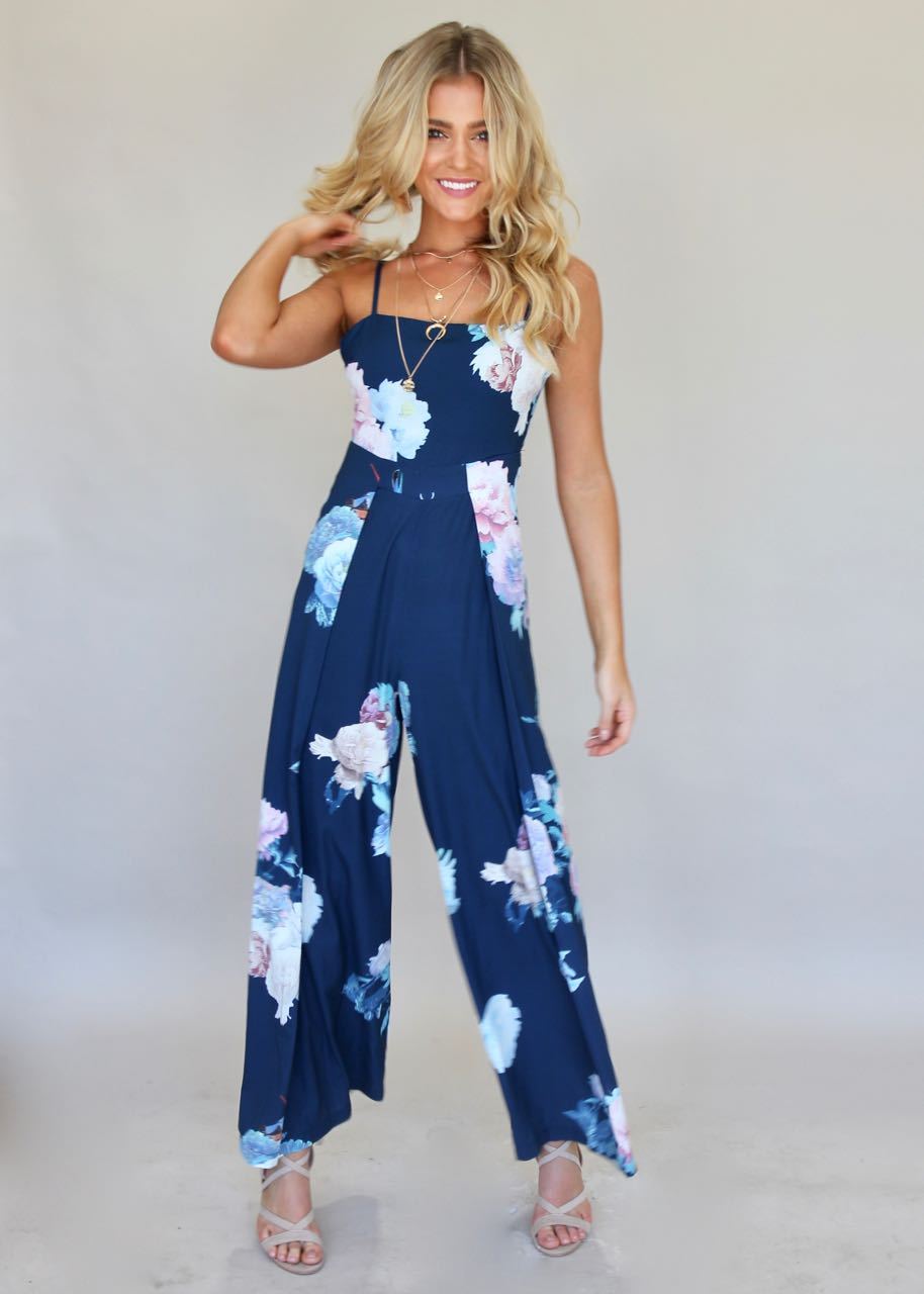 Walk On By Pantsuit - Navy Watercolour