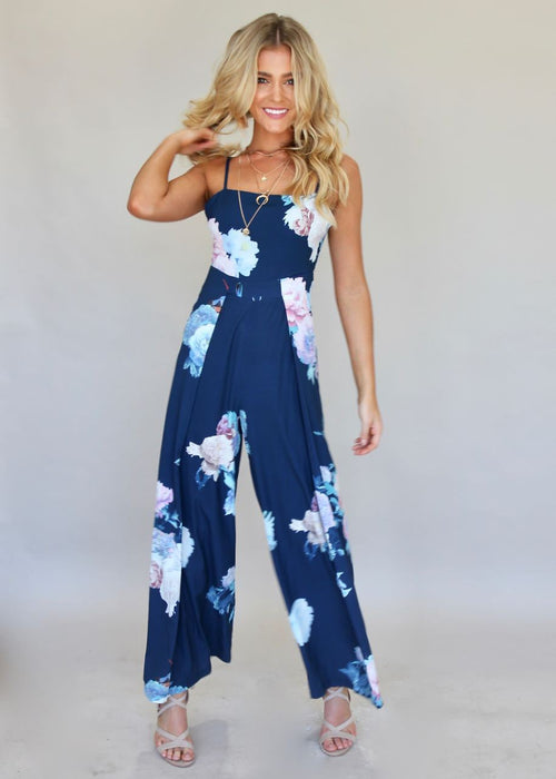 Walk On By Pantsuit - Navy Watercolour