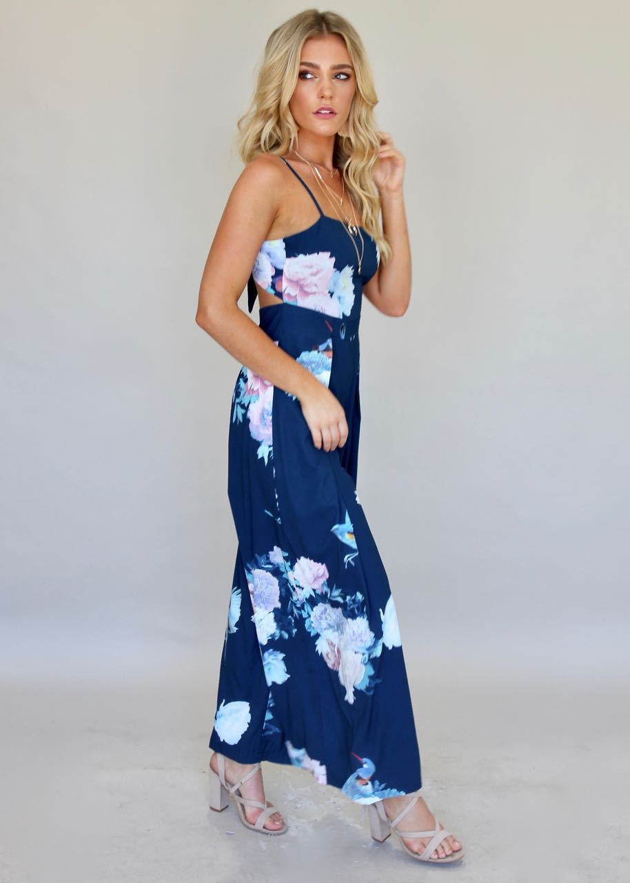 Walk On By Pantsuit - Navy Watercolour