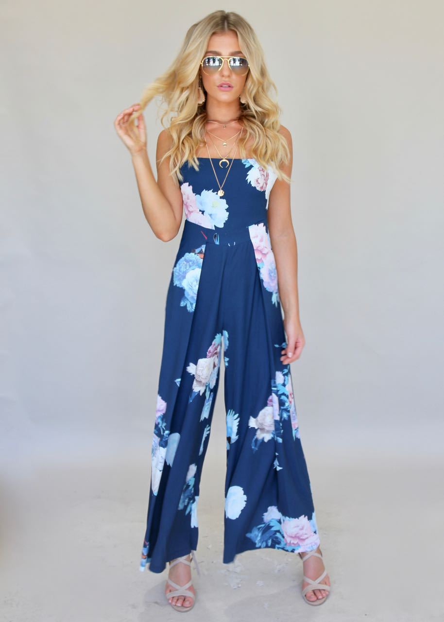 Walk On By Pantsuit - Navy Watercolour