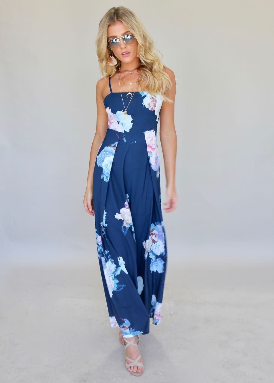 Walk On By Pantsuit - Navy Watercolour