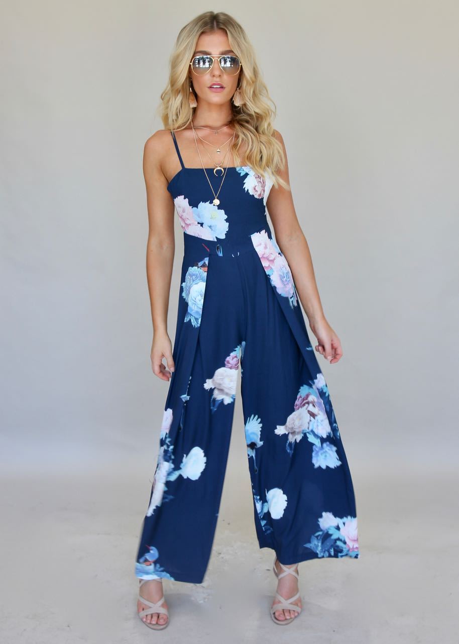 Walk On By Pantsuit - Navy Watercolour