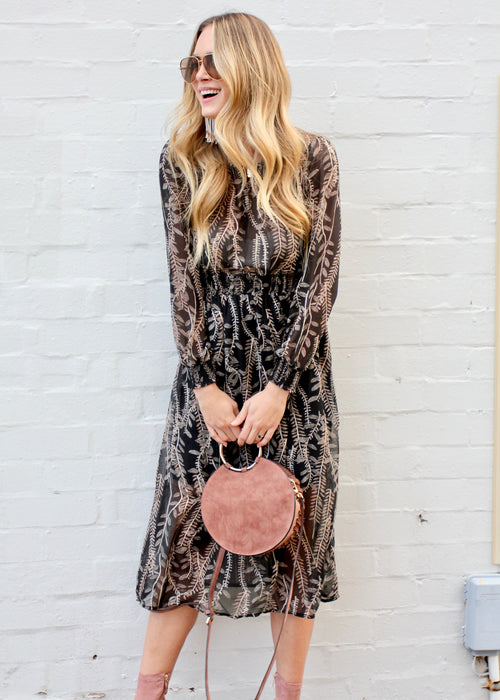 New Light Midi Dress - Black Leaf