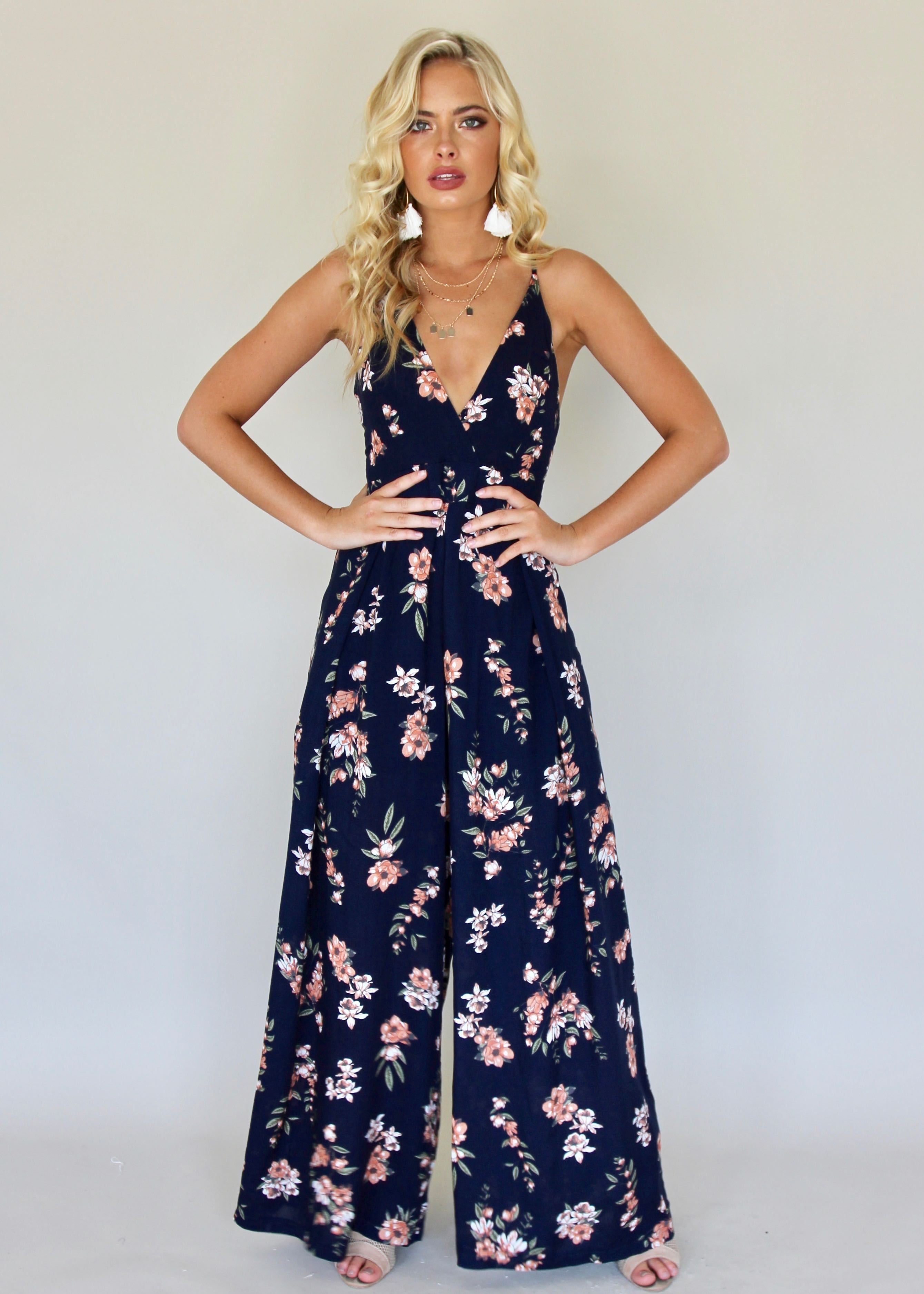 Last Glance Pantsuit - Navy Garden