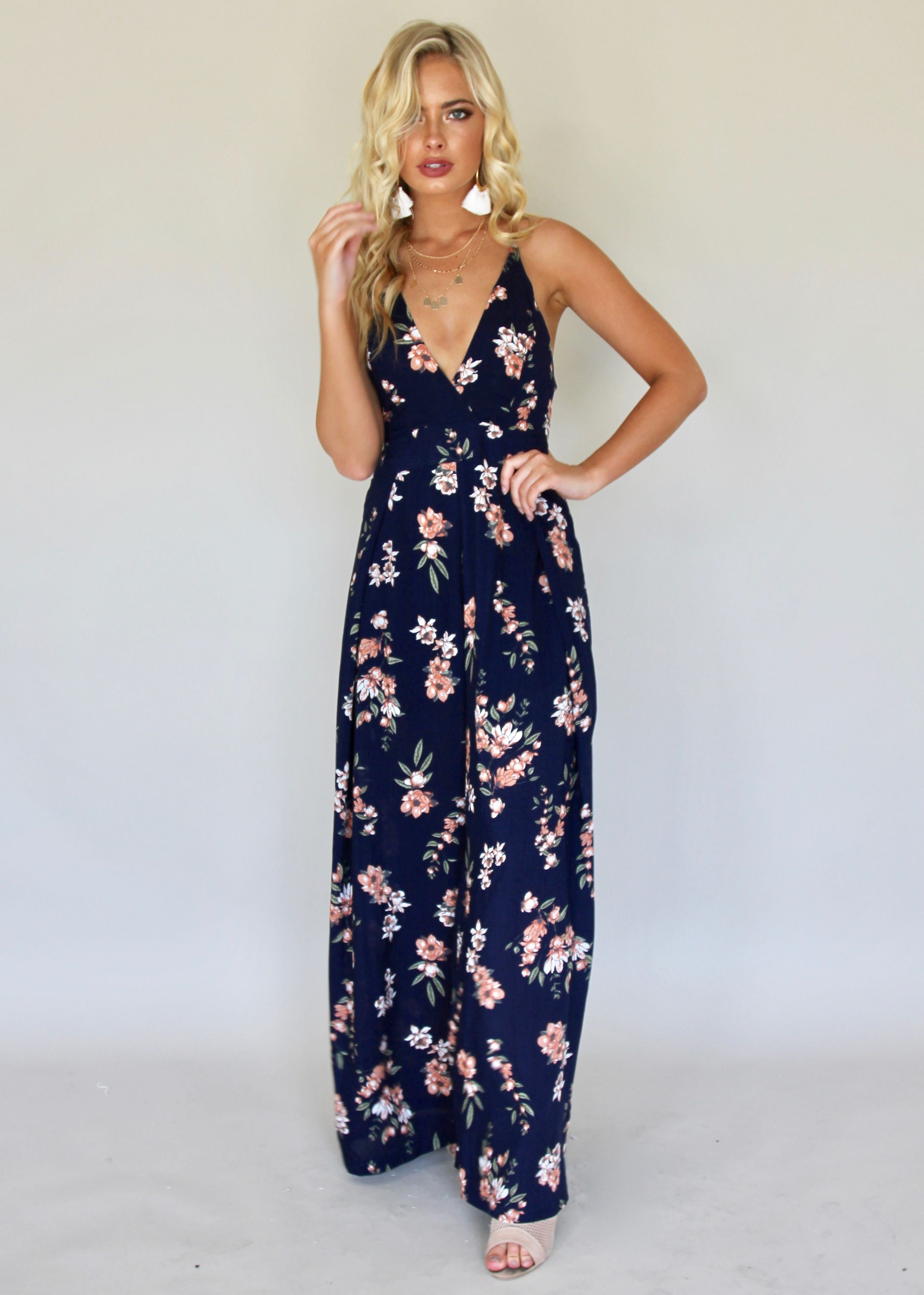 Last Glance Pantsuit - Navy Garden