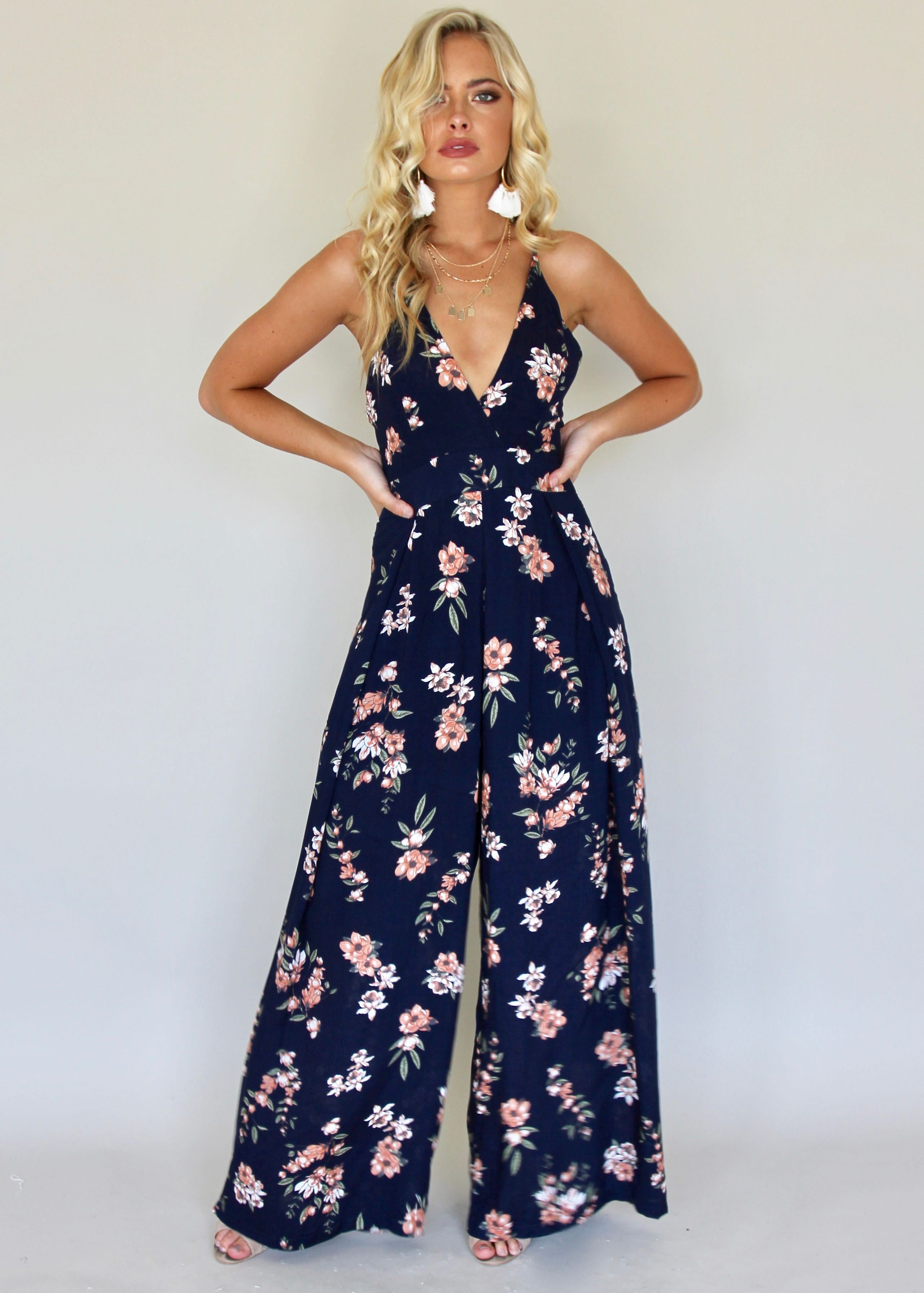 Last Glance Pantsuit - Navy Garden