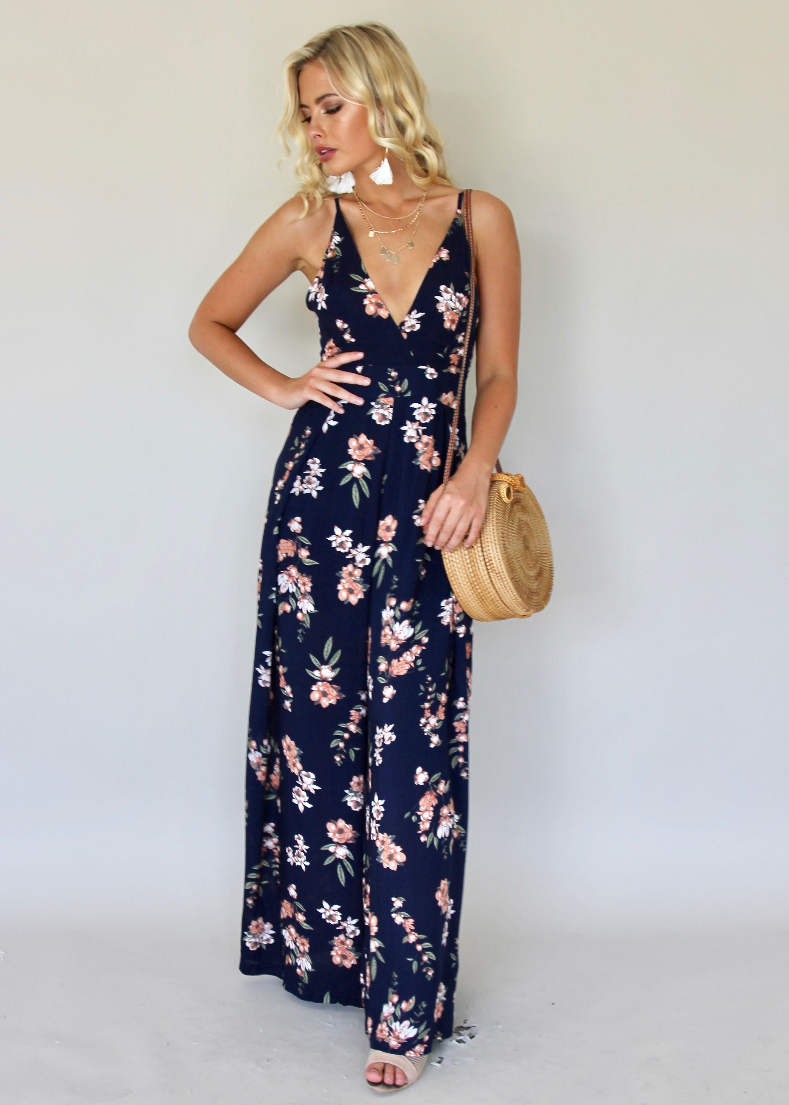 Last Glance Pantsuit - Navy Garden