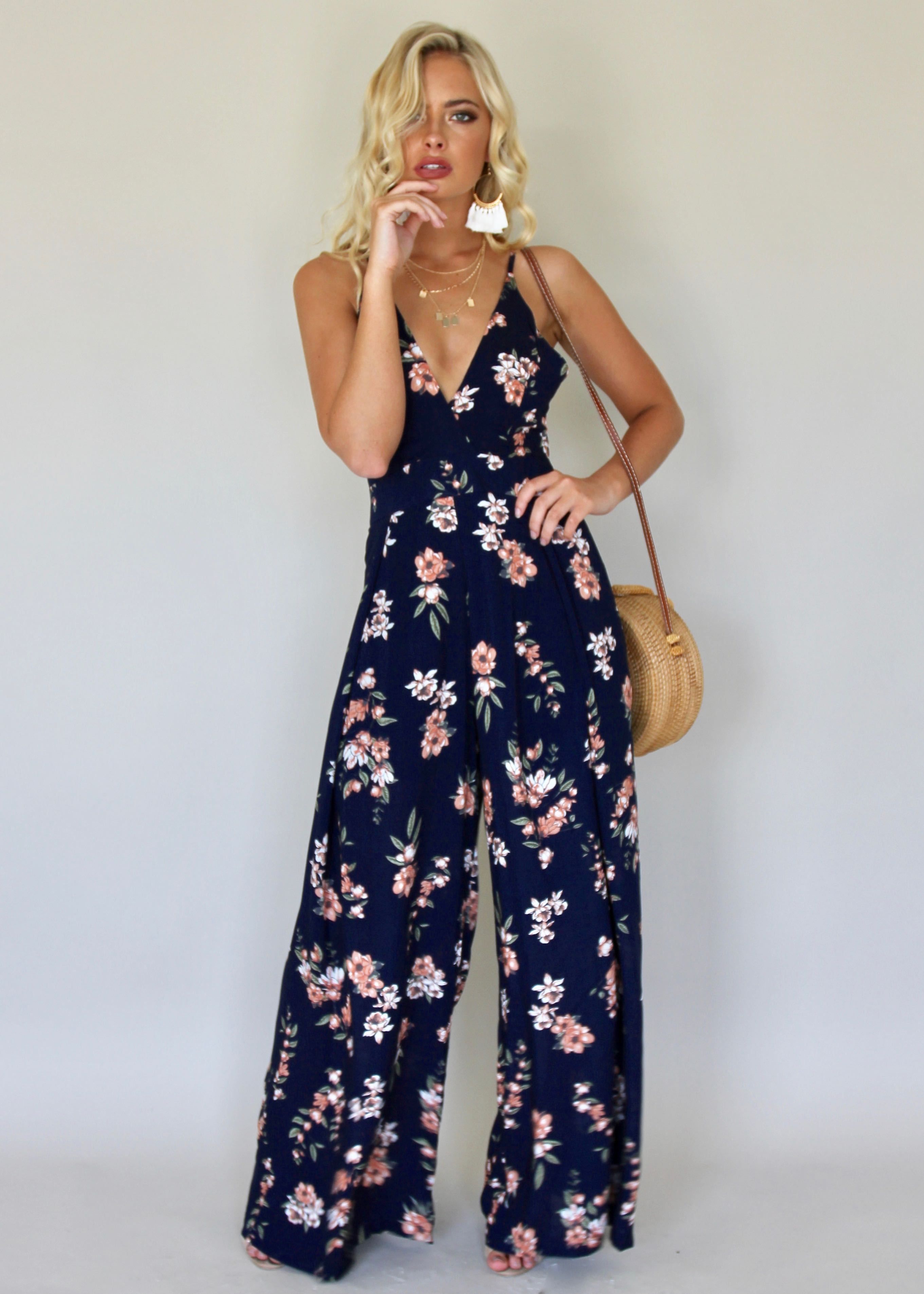Last Glance Pantsuit - Navy Garden