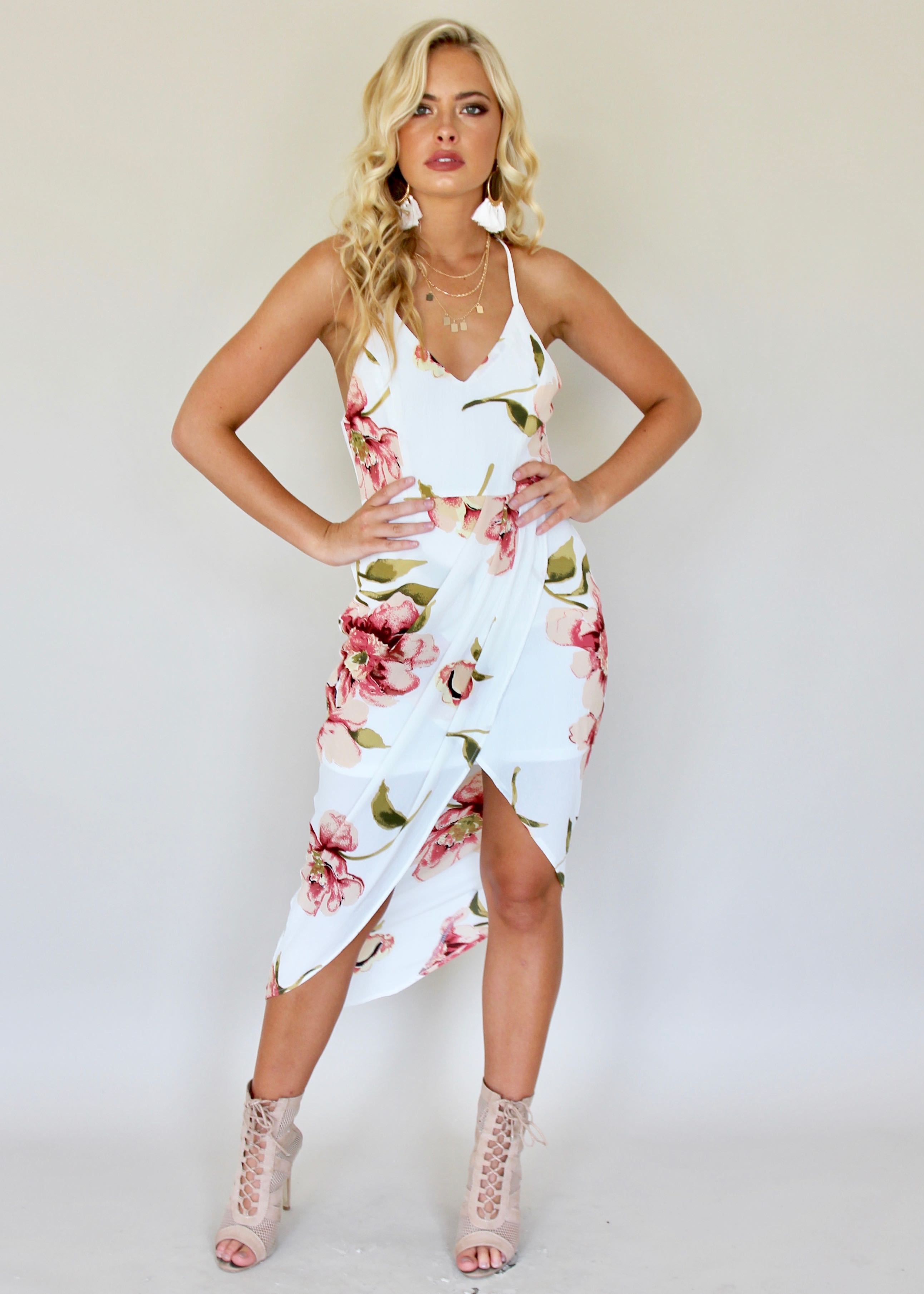 Night Romance Midi Dress - Peach Bloom