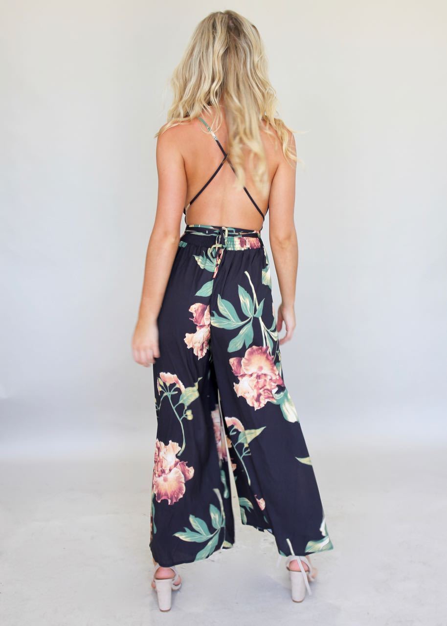 Lost In The Sun Pantsuit - Black Floral