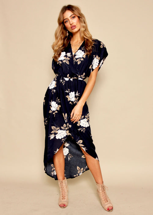Desert Flower Midi Dress - Navy