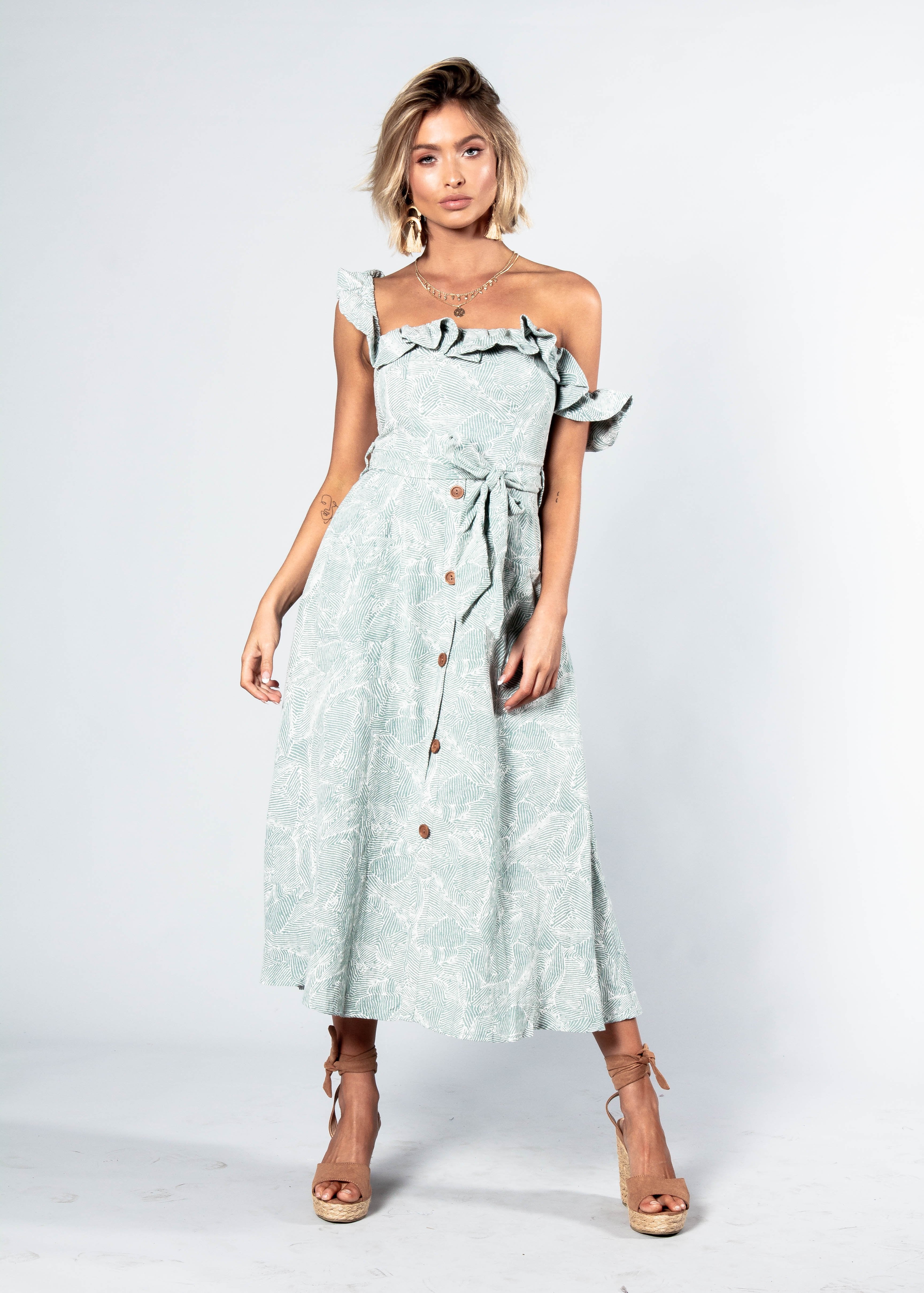All This Love Midi Dress w/ Tie - Sage Haze