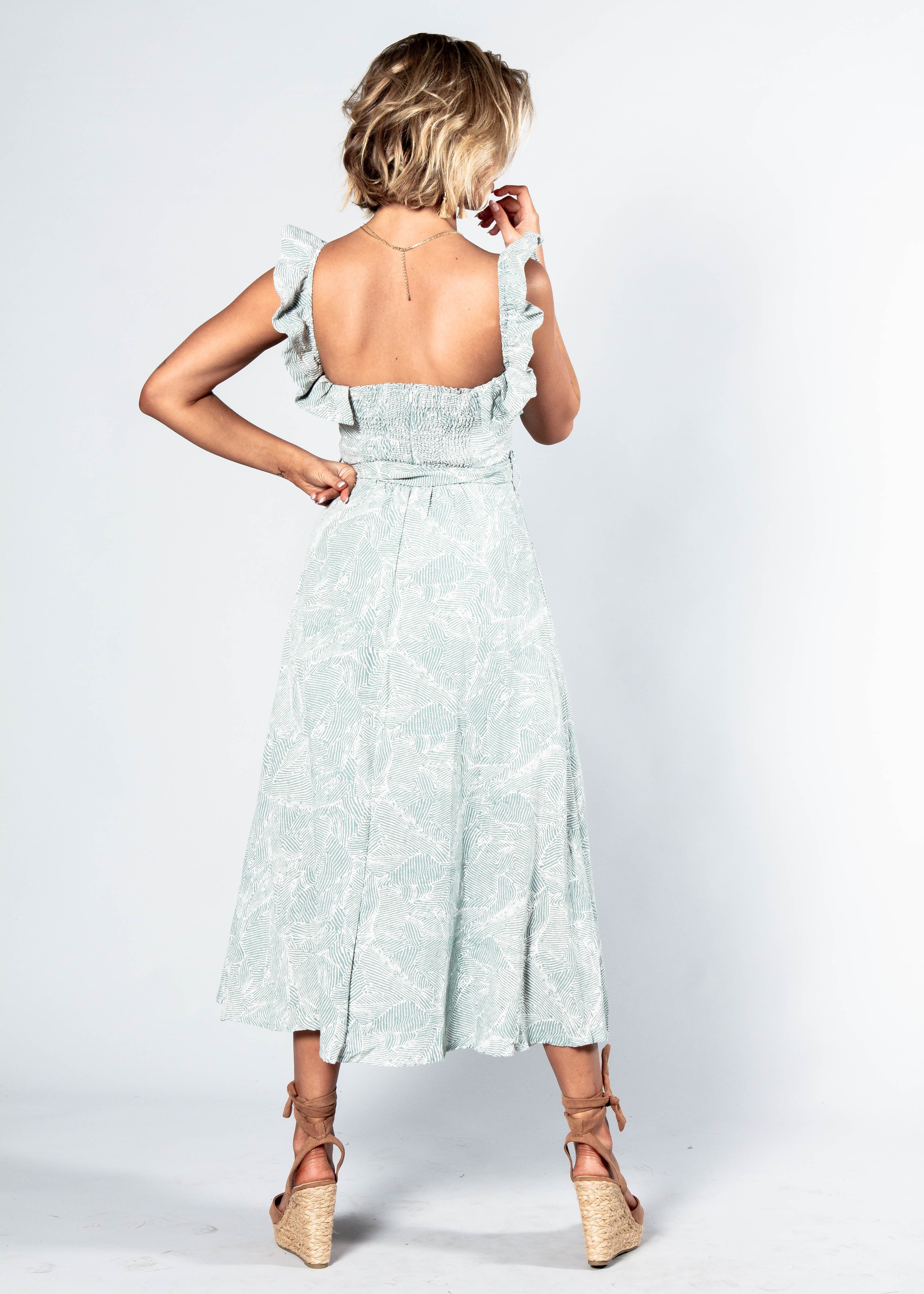 All This Love Midi Dress w/ Tie - Sage Haze