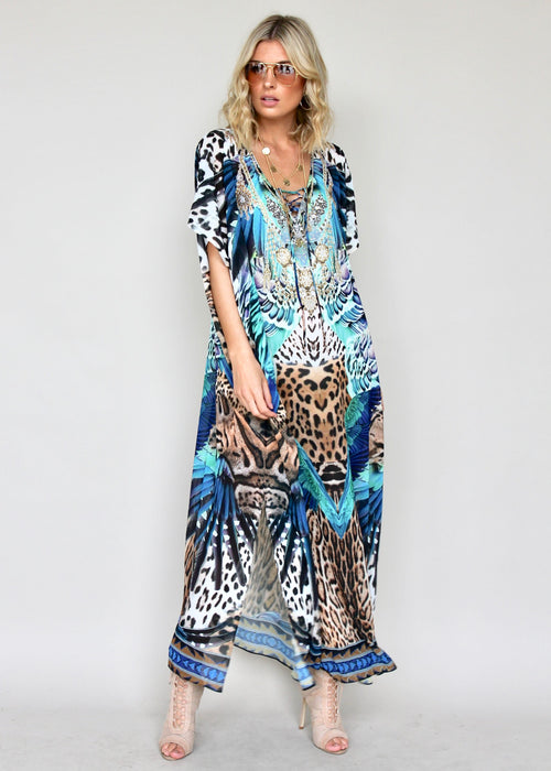 Marrakesh Maxi Kaftan - Turquoise Summer