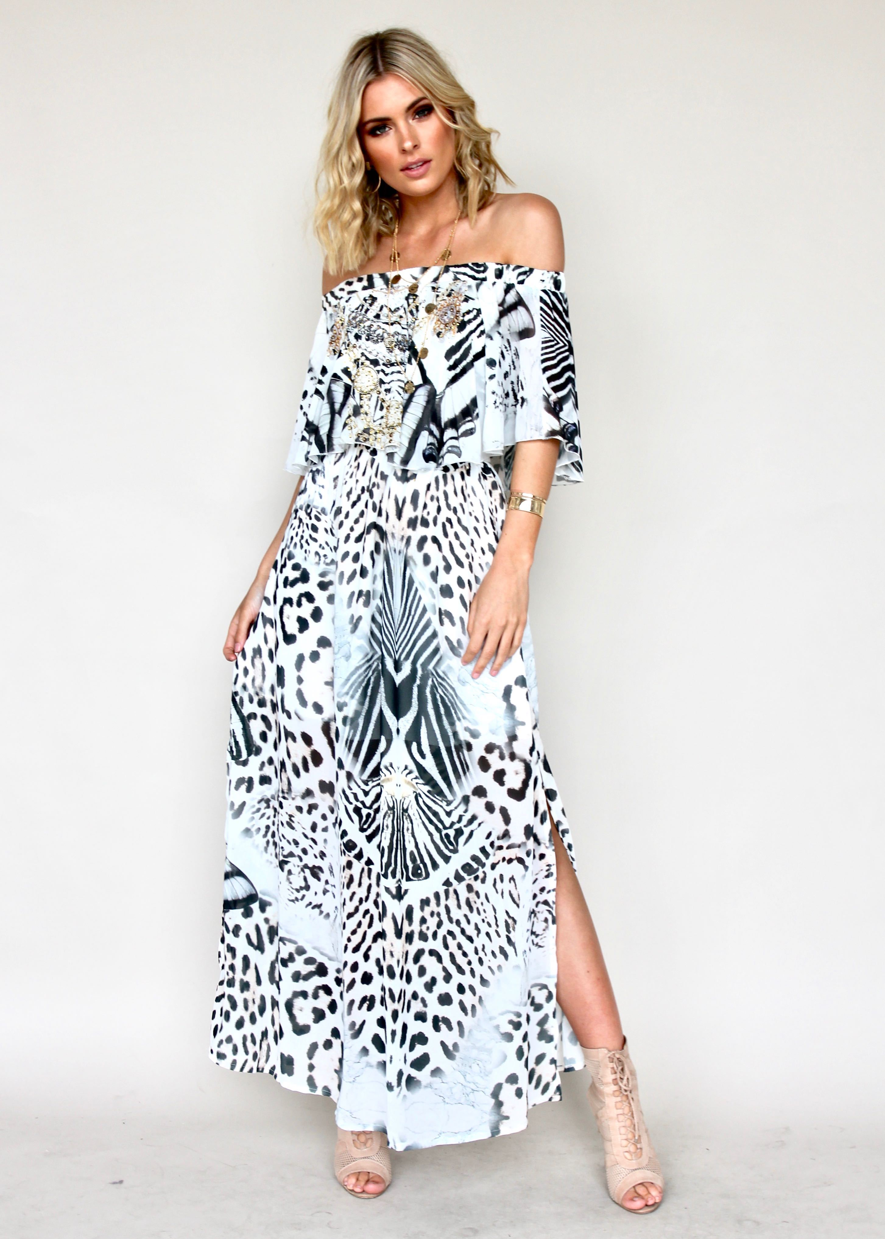 Night Sky Off Shoulder Maxi Dress - In The Wild