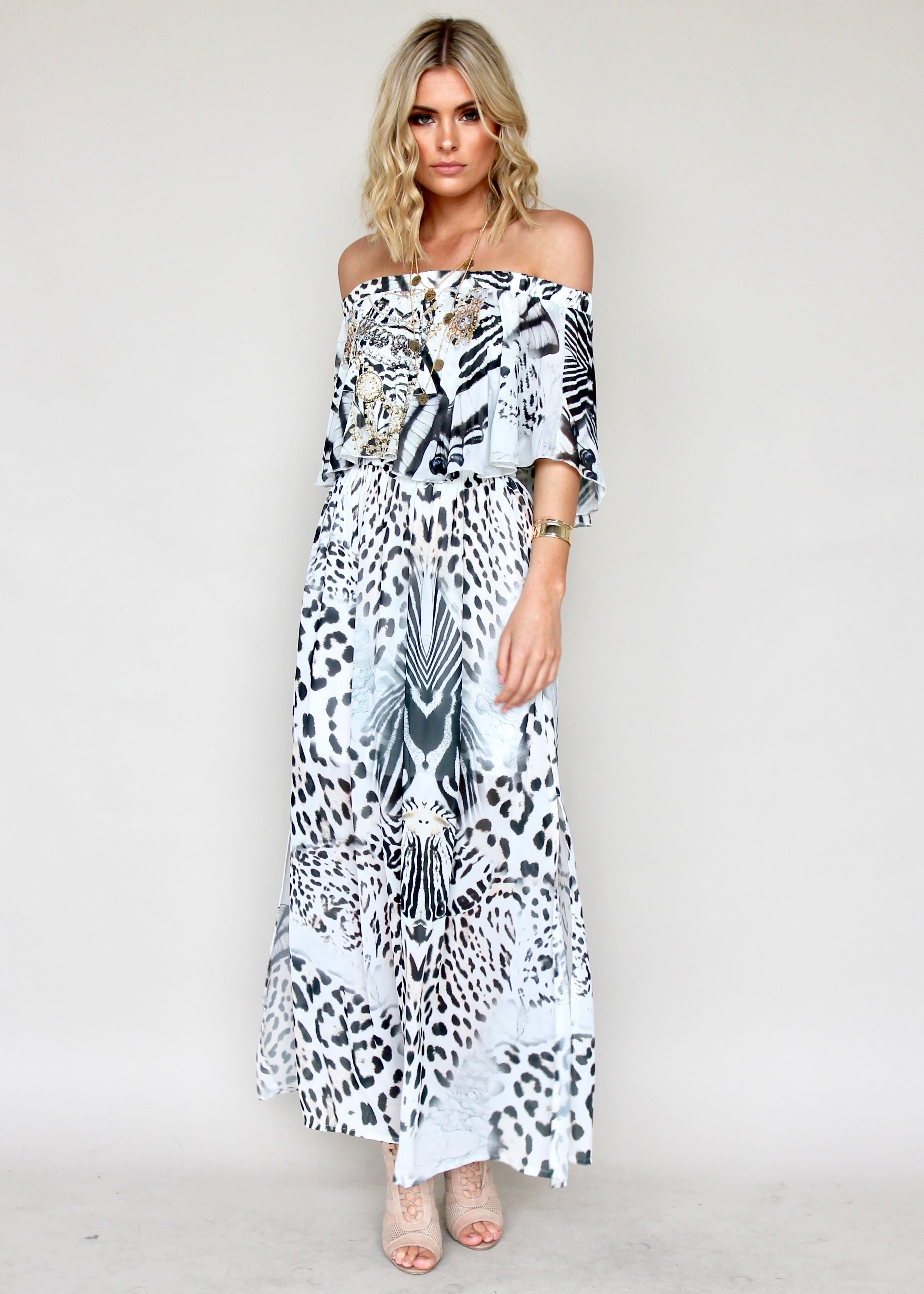 Night Sky Off Shoulder Maxi Dress - In The Wild