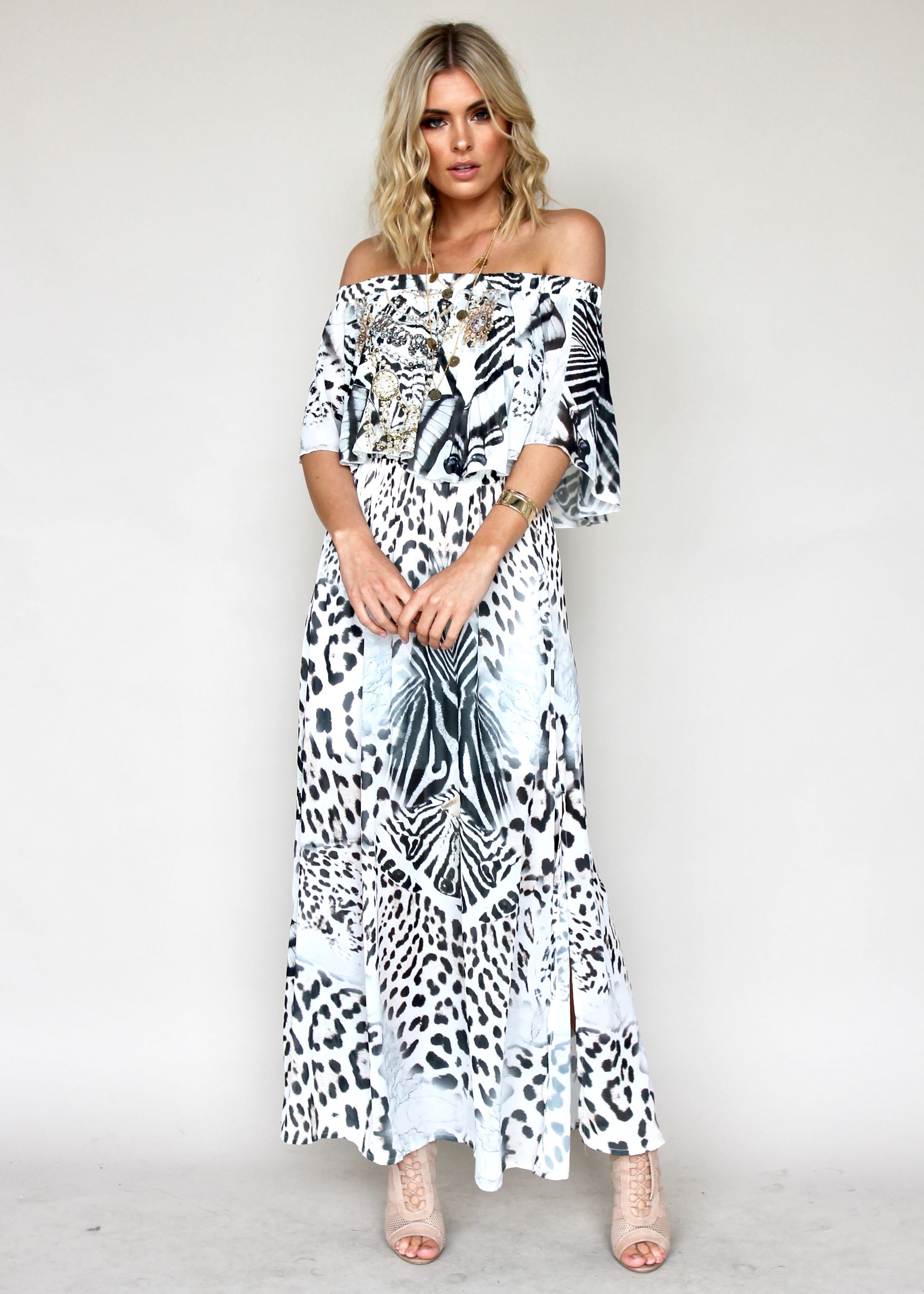 Night Sky Off Shoulder Maxi Dress - In The Wild