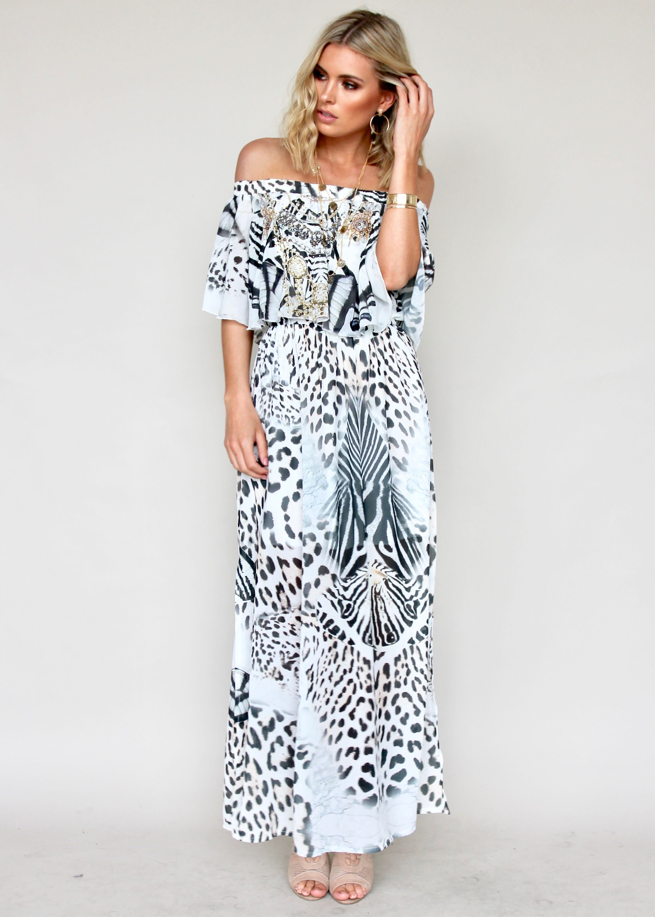 Night Sky Off Shoulder Maxi Dress - In The Wild