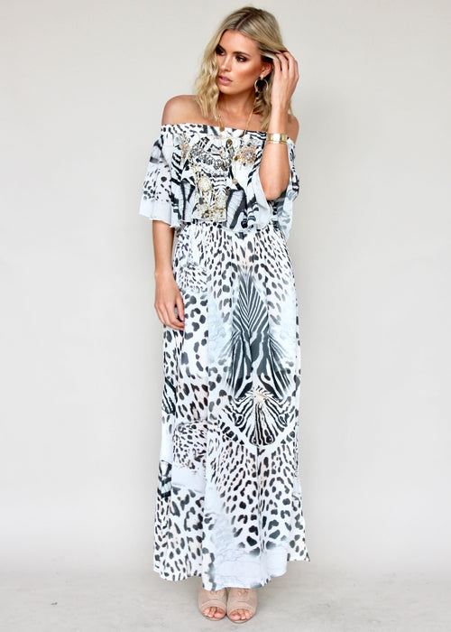 Night Sky Off Shoulder Maxi Dress - In The Wild
