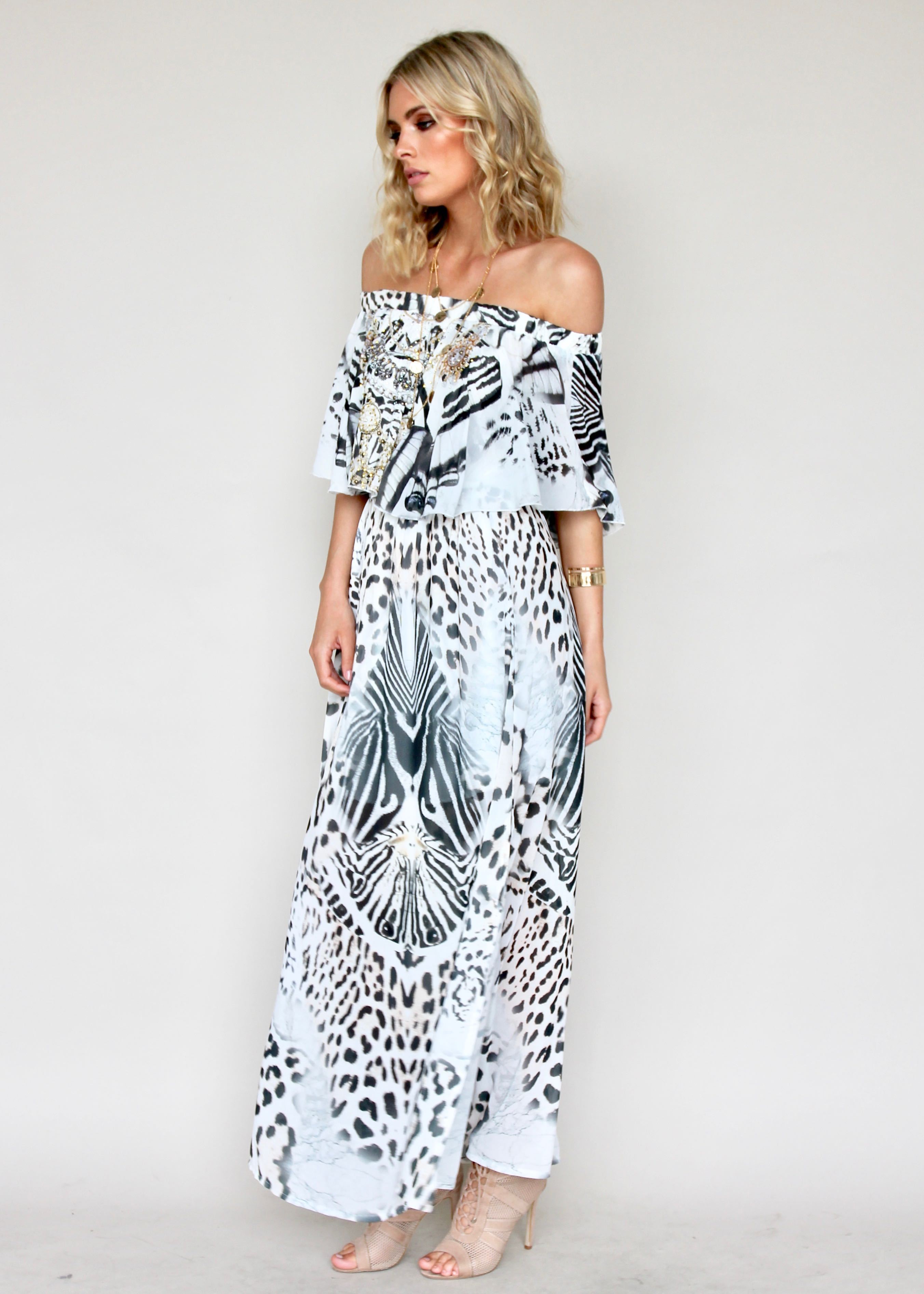 Night Sky Off Shoulder Maxi Dress - In The Wild