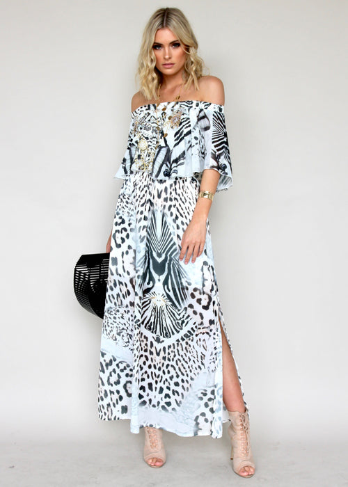 Night Sky Off Shoulder Maxi Dress - In The Wild