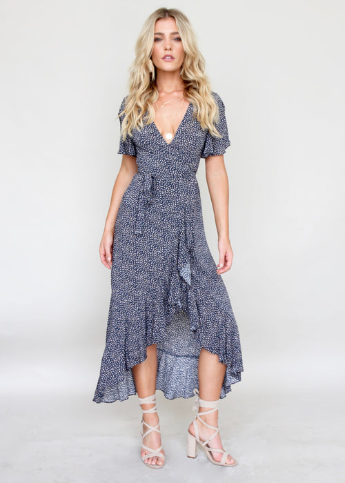 In The Loop Wrap Dress - Navy Daisy