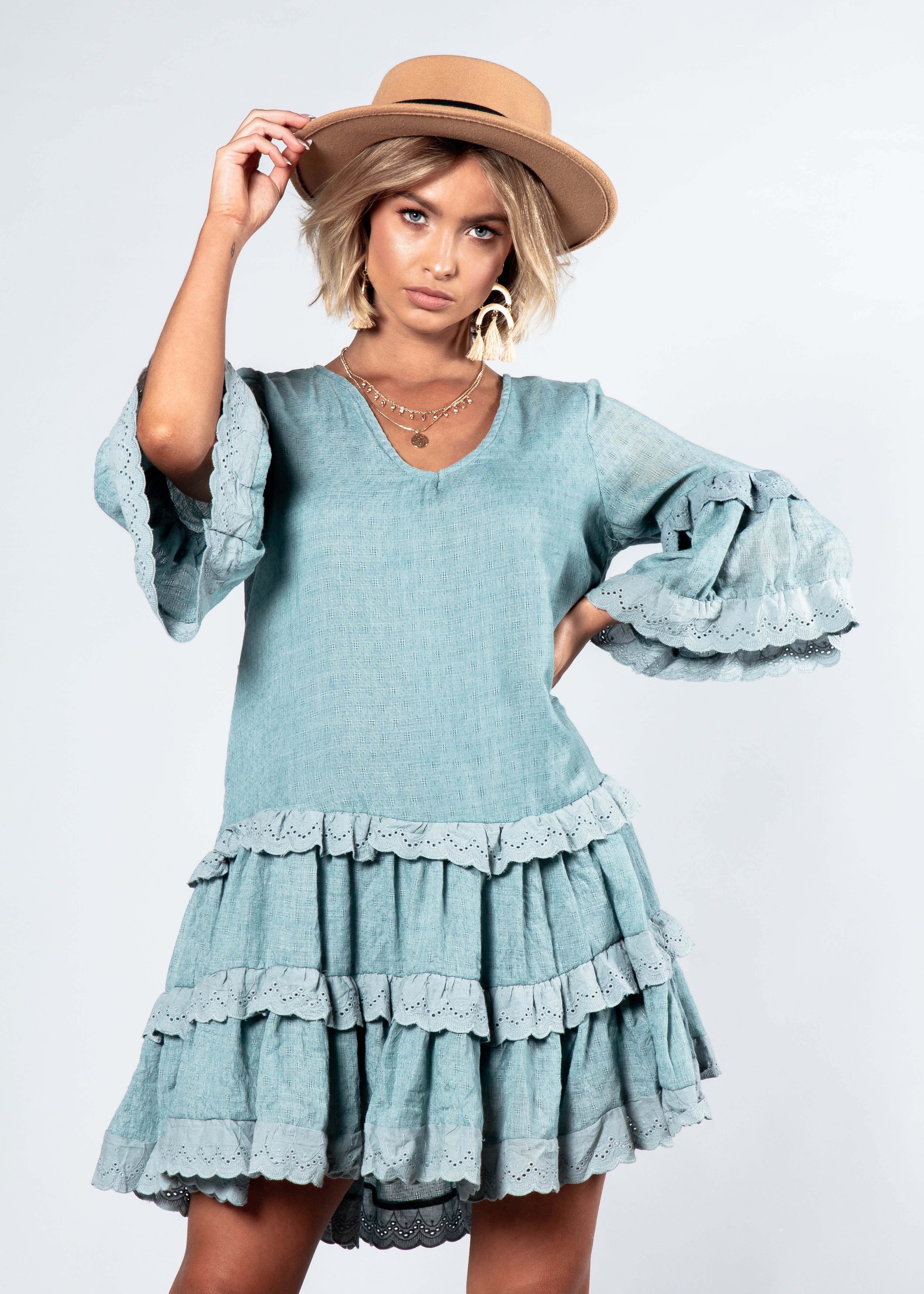 Abigail Swing Dress w/ Tie - Sage