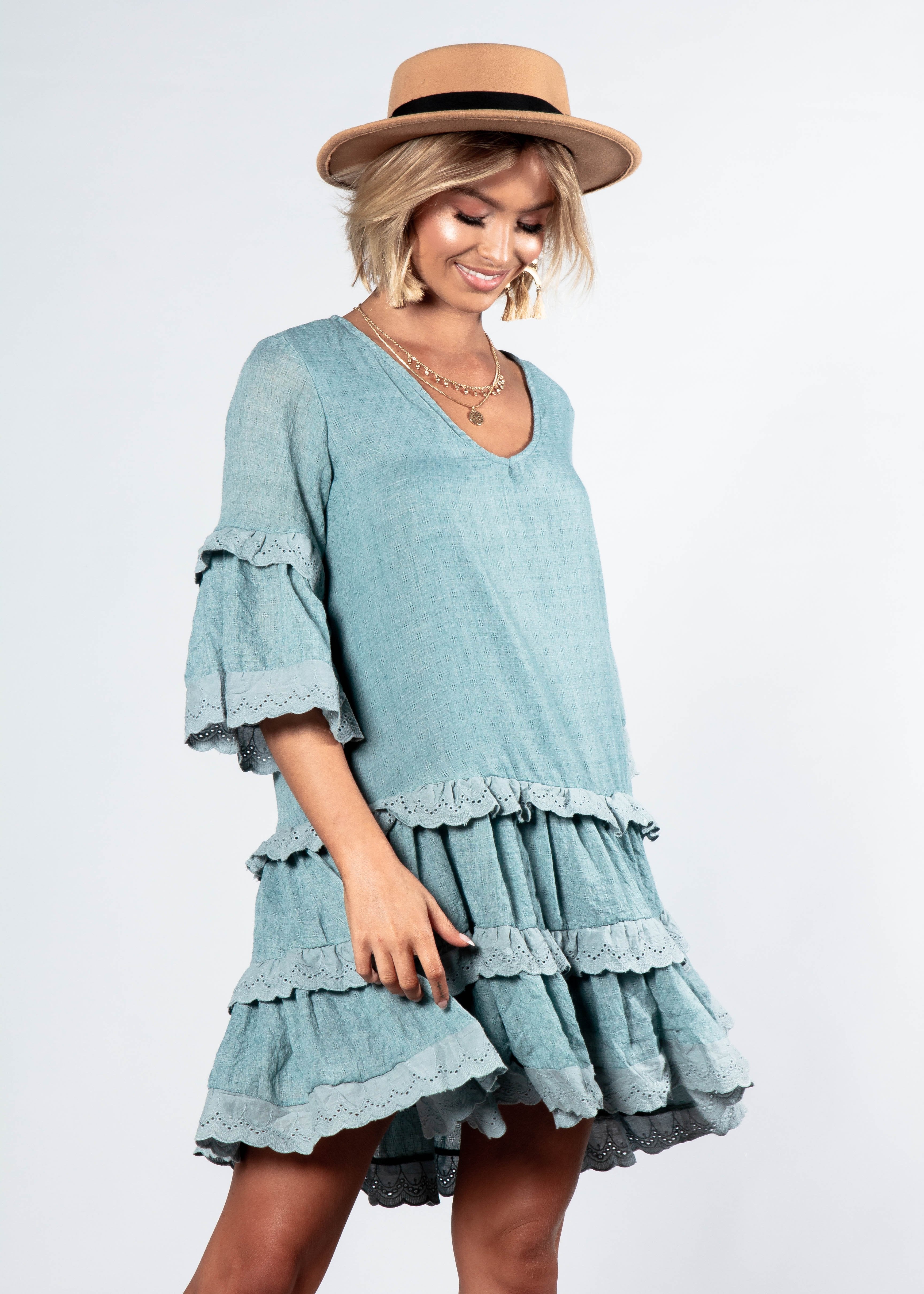 Abigail Swing Dress w/ Tie - Sage