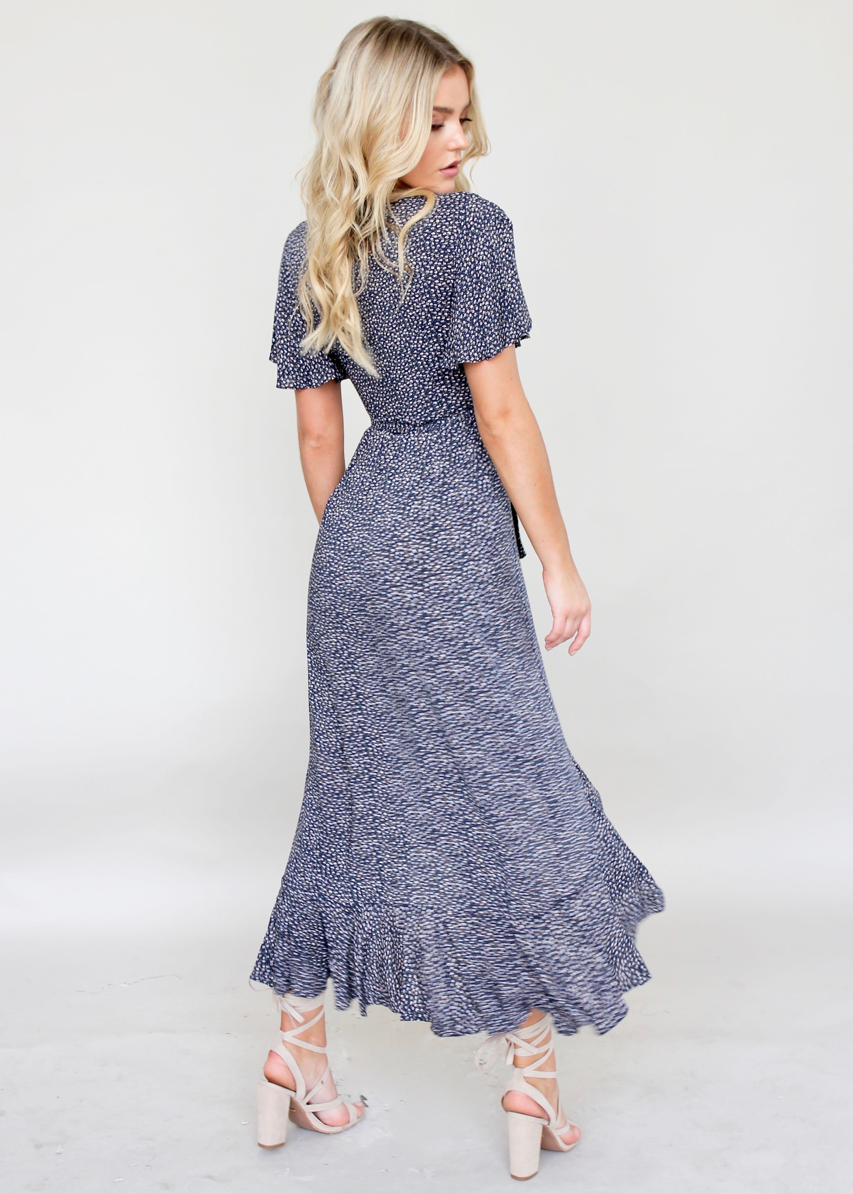 In The Loop Wrap Dress - Navy Daisy