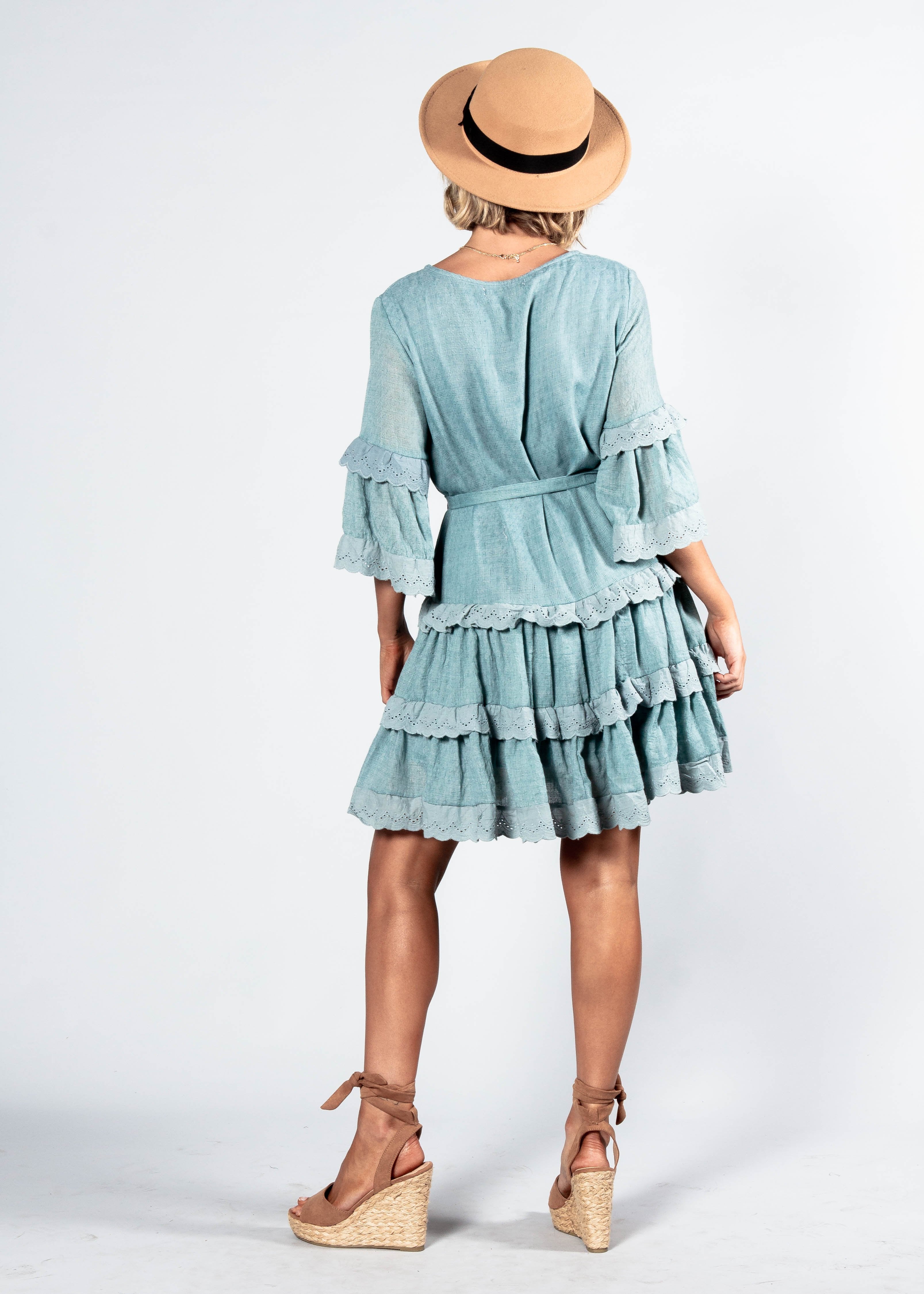 Abigail Swing Dress w/ Tie - Sage