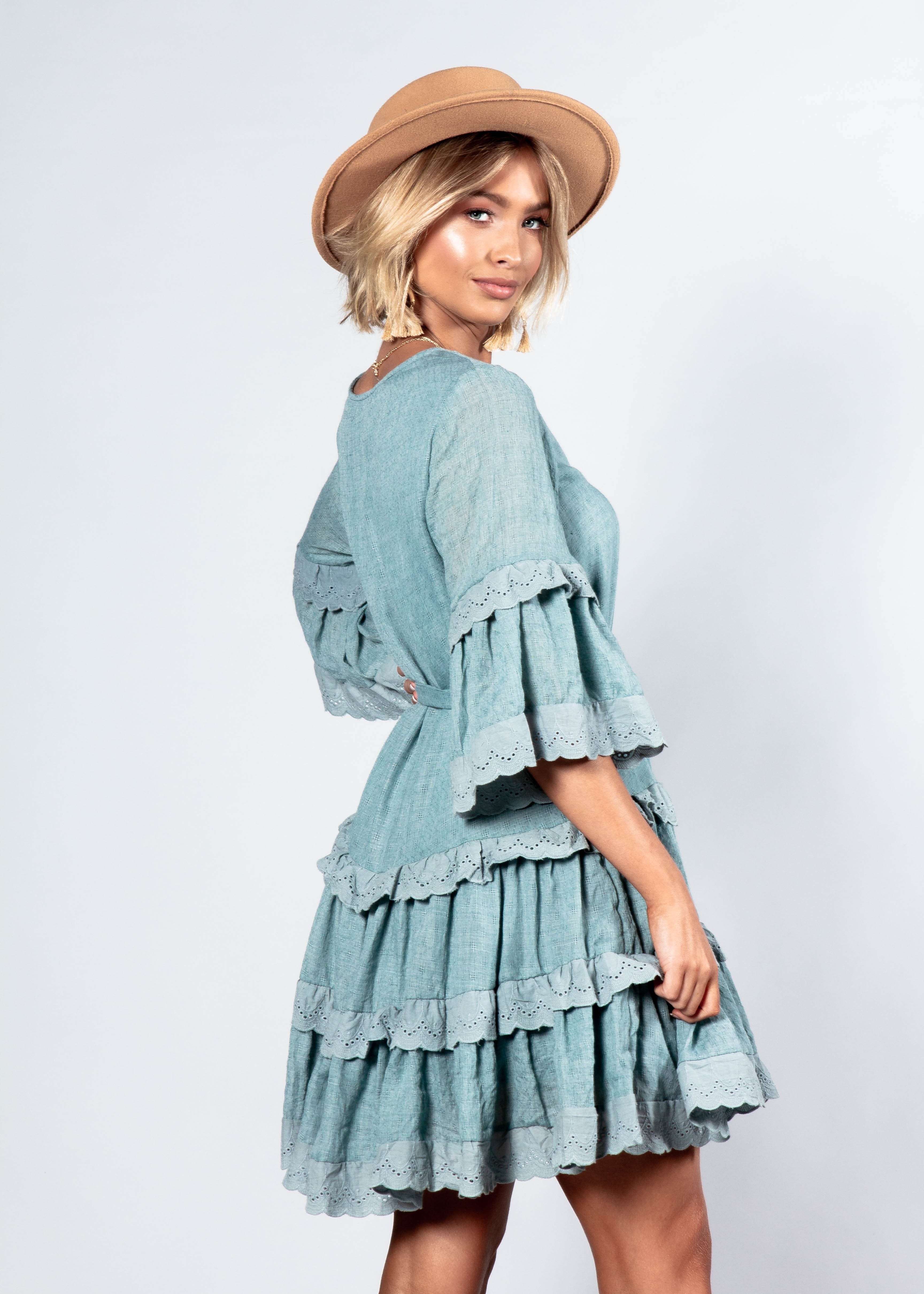 Abigail Swing Dress w/ Tie - Sage