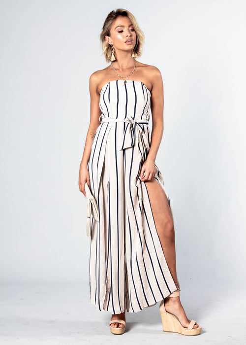 Guilt Free Strapless Pantsuit - Nude/Navy Stripe