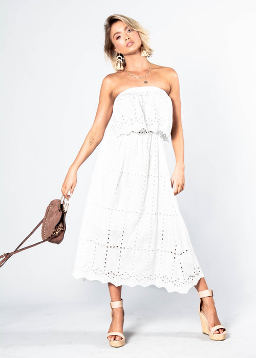 Sparkling Dreams Strapless Midi Dress - White