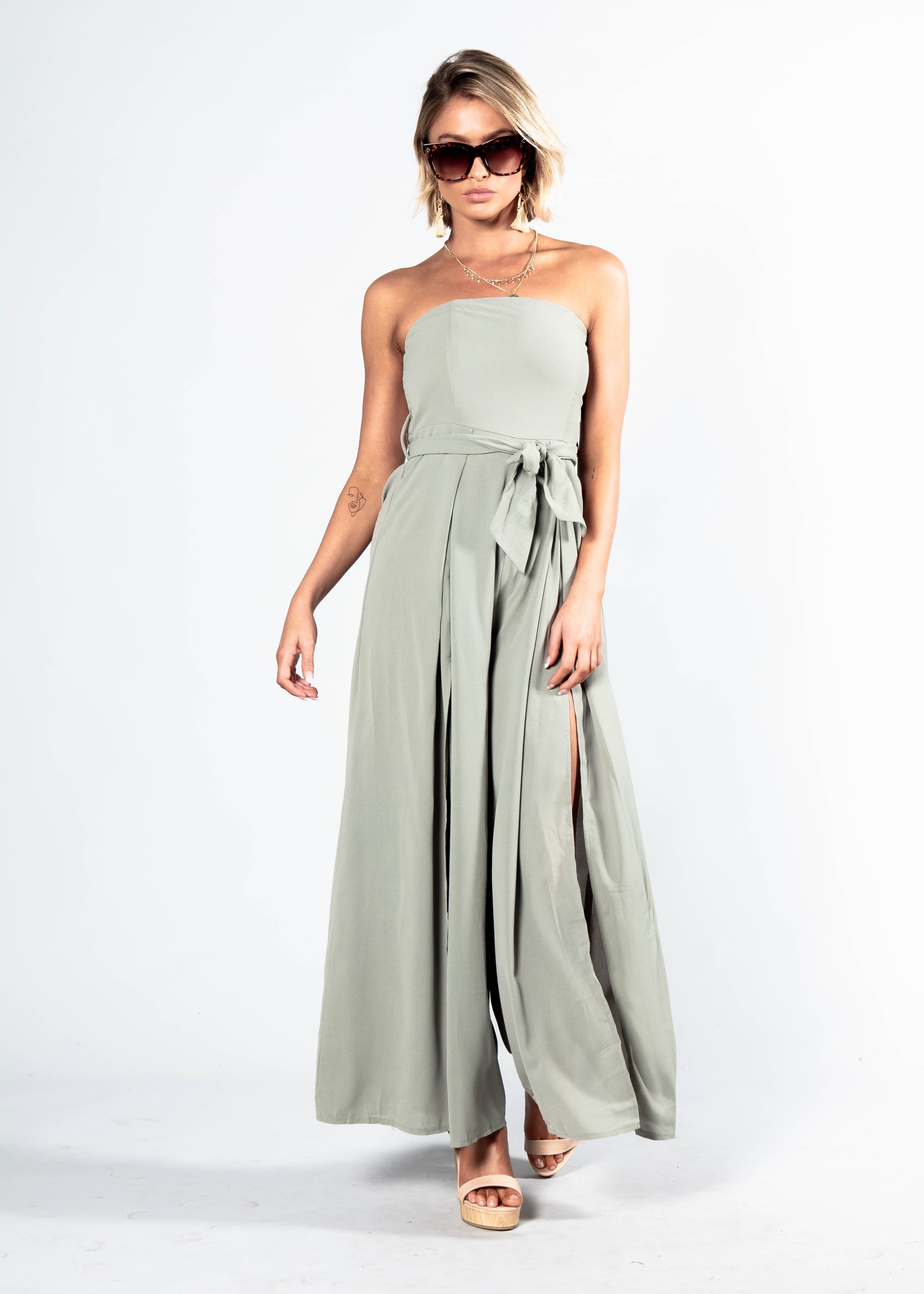 Guilt Free Strapless Pantsuit - Khaki