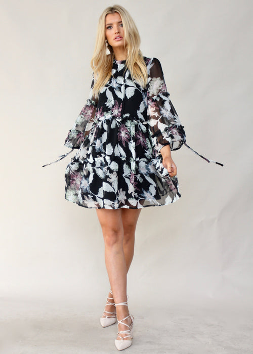 Love Soon Ruffle Dress - Black Floral