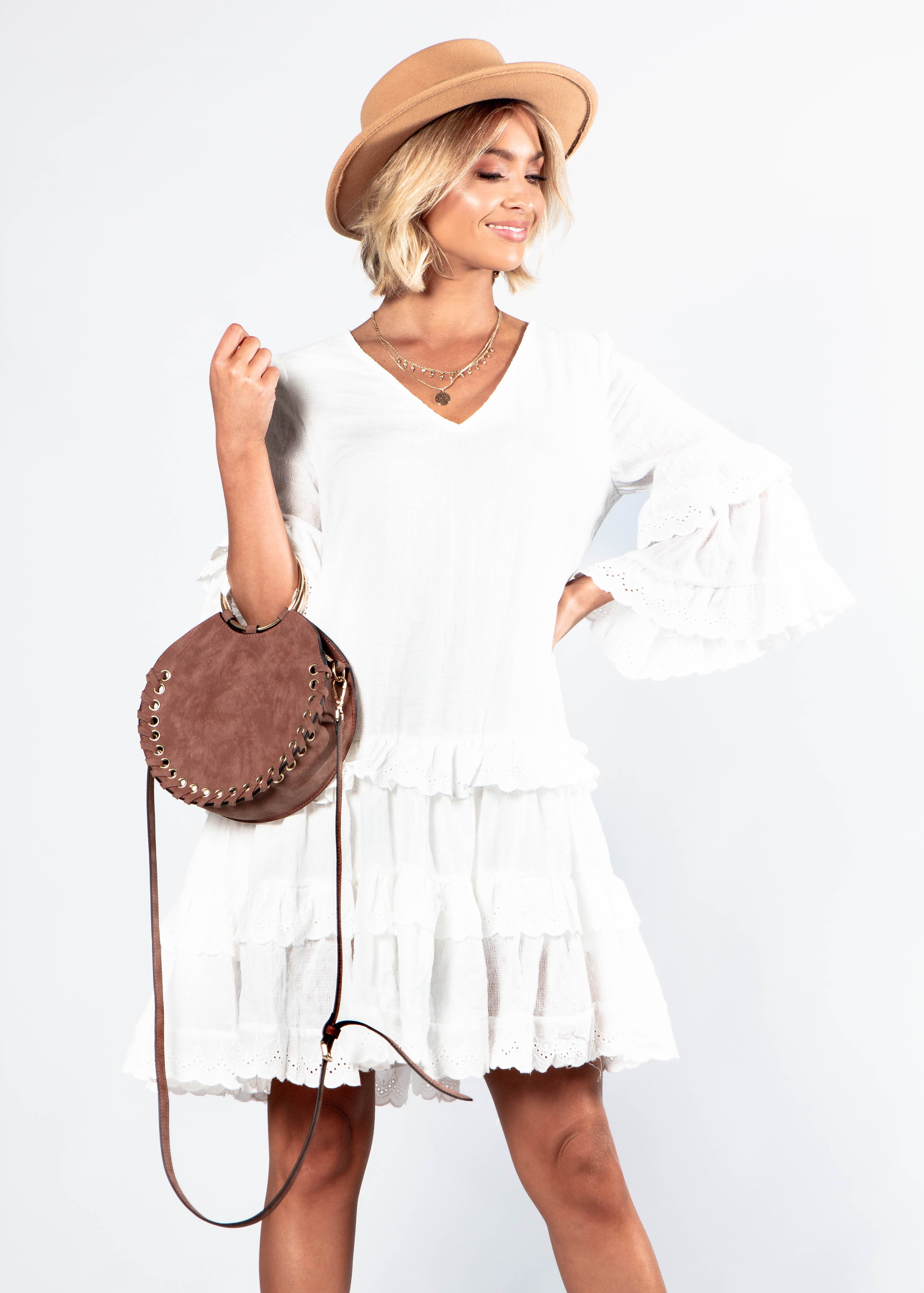Abigail Swing Dress w/ Tie - White
