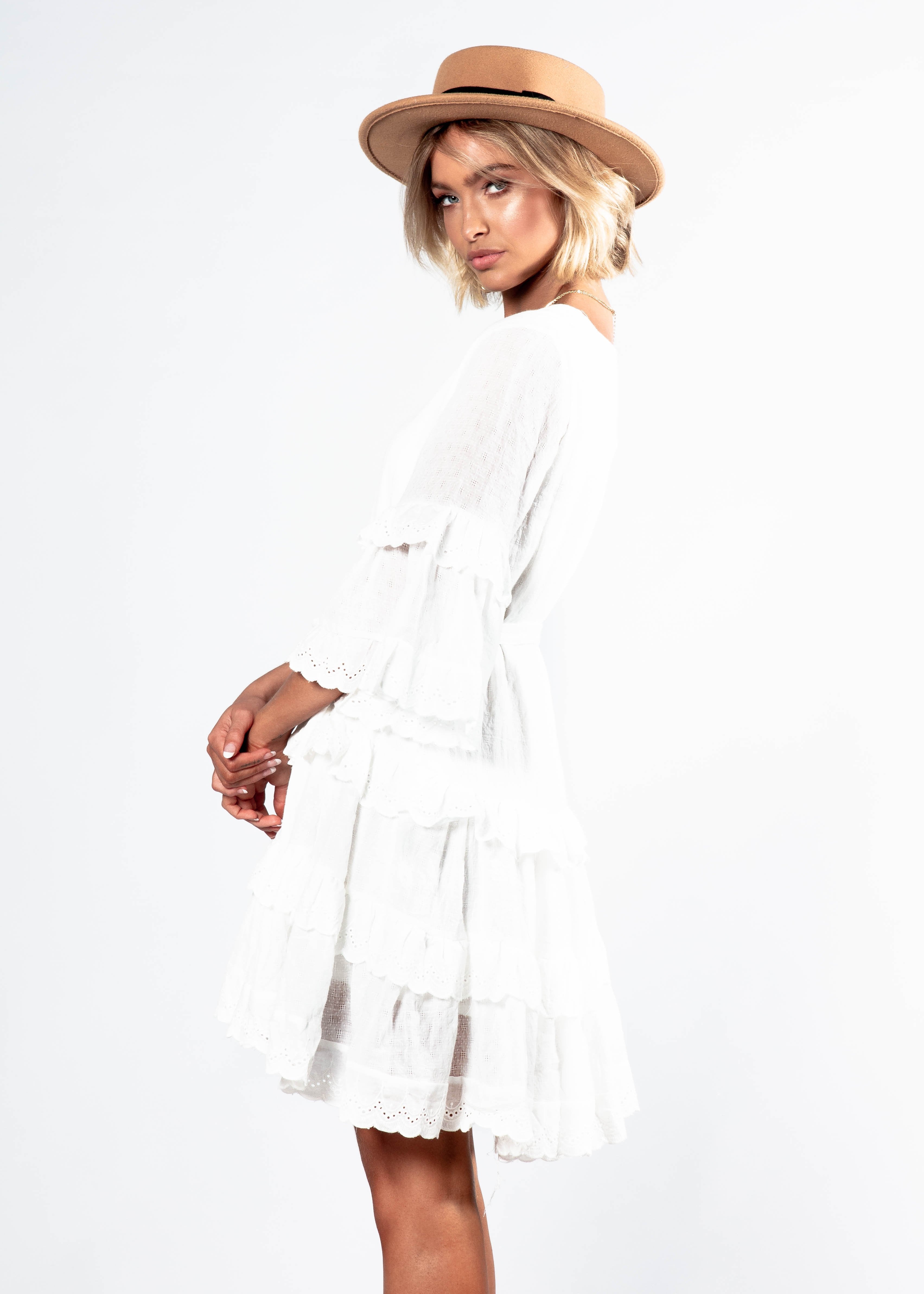 Abigail Swing Dress w/ Tie - White