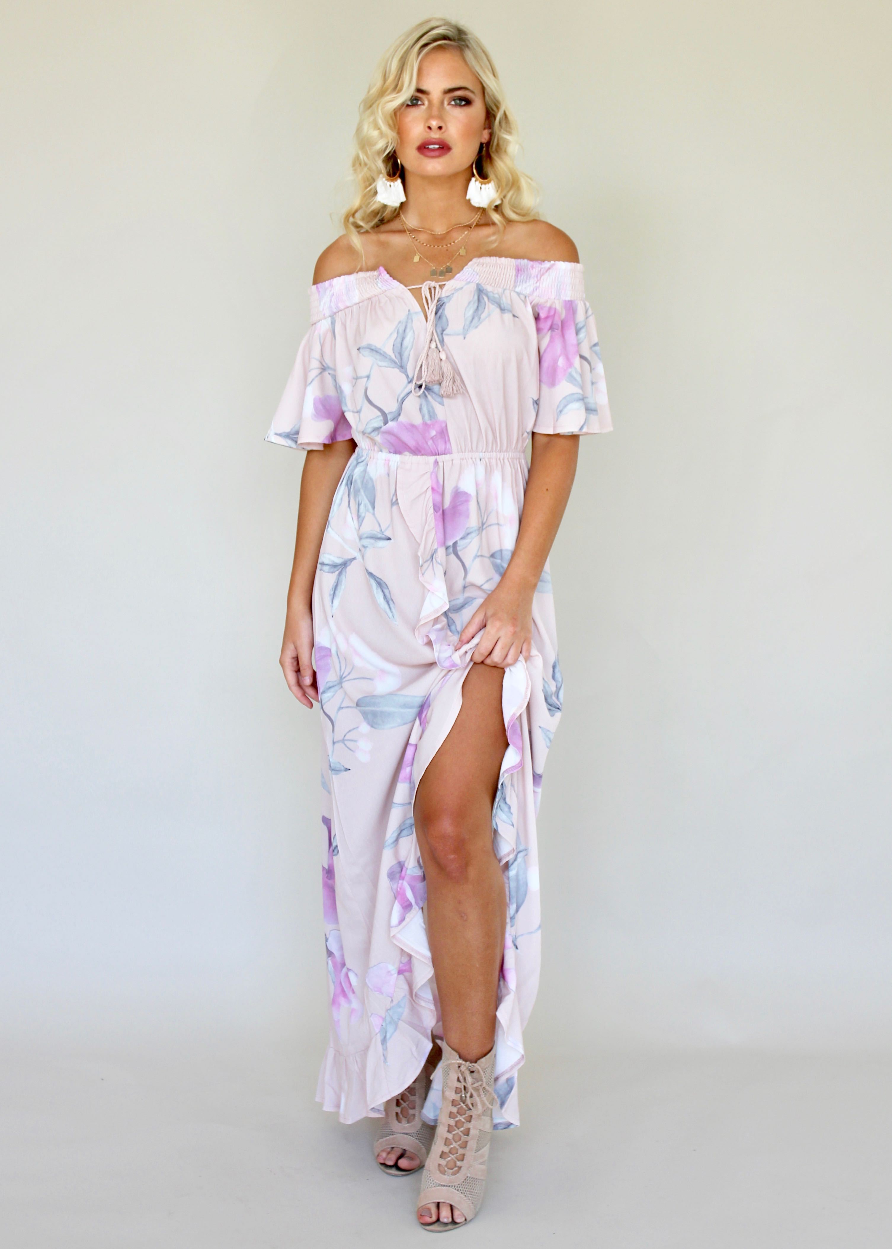 La Venus Off Shoulder Maxi Dress - Blossom