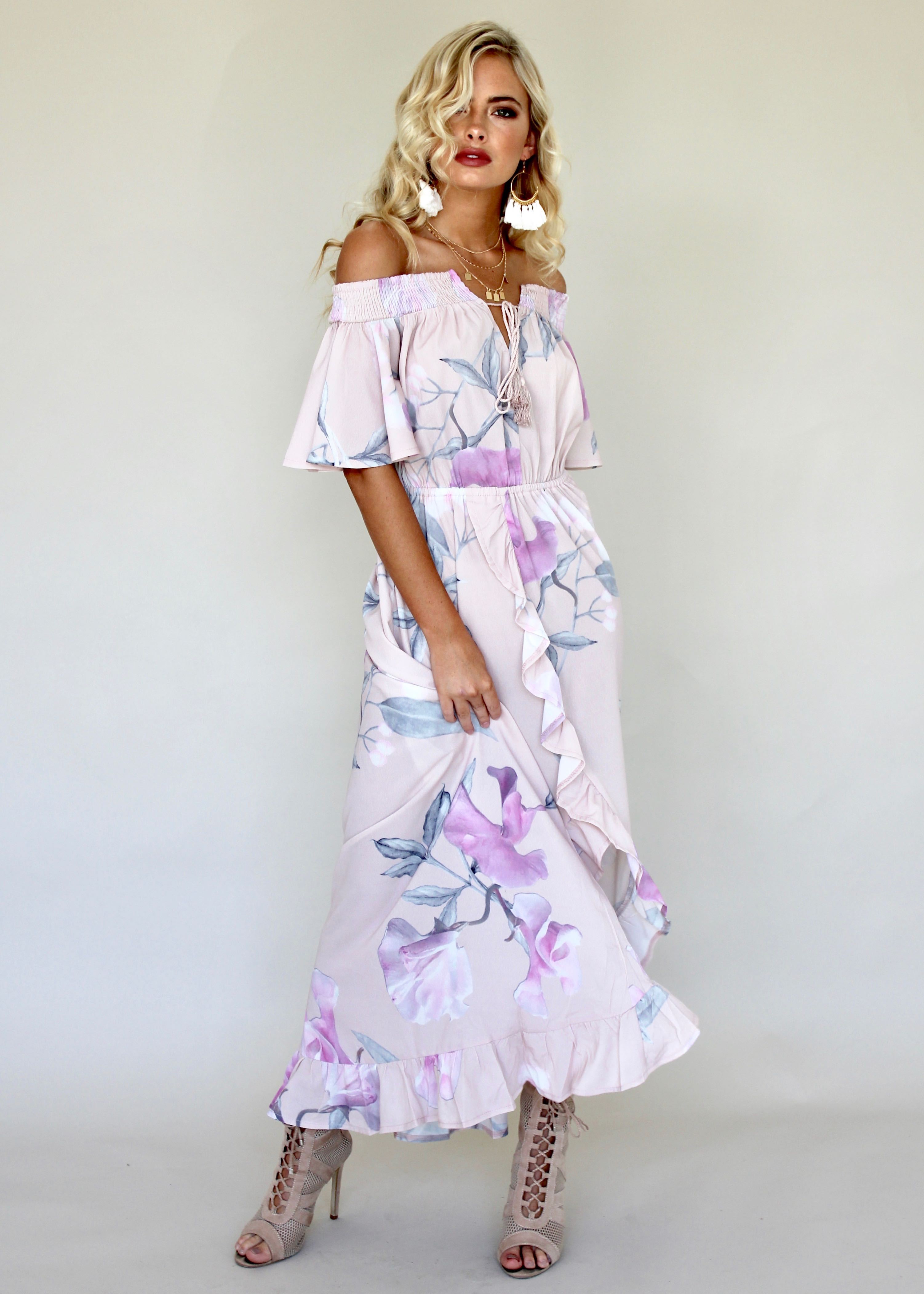 La Venus Off Shoulder Maxi Dress - Blossom