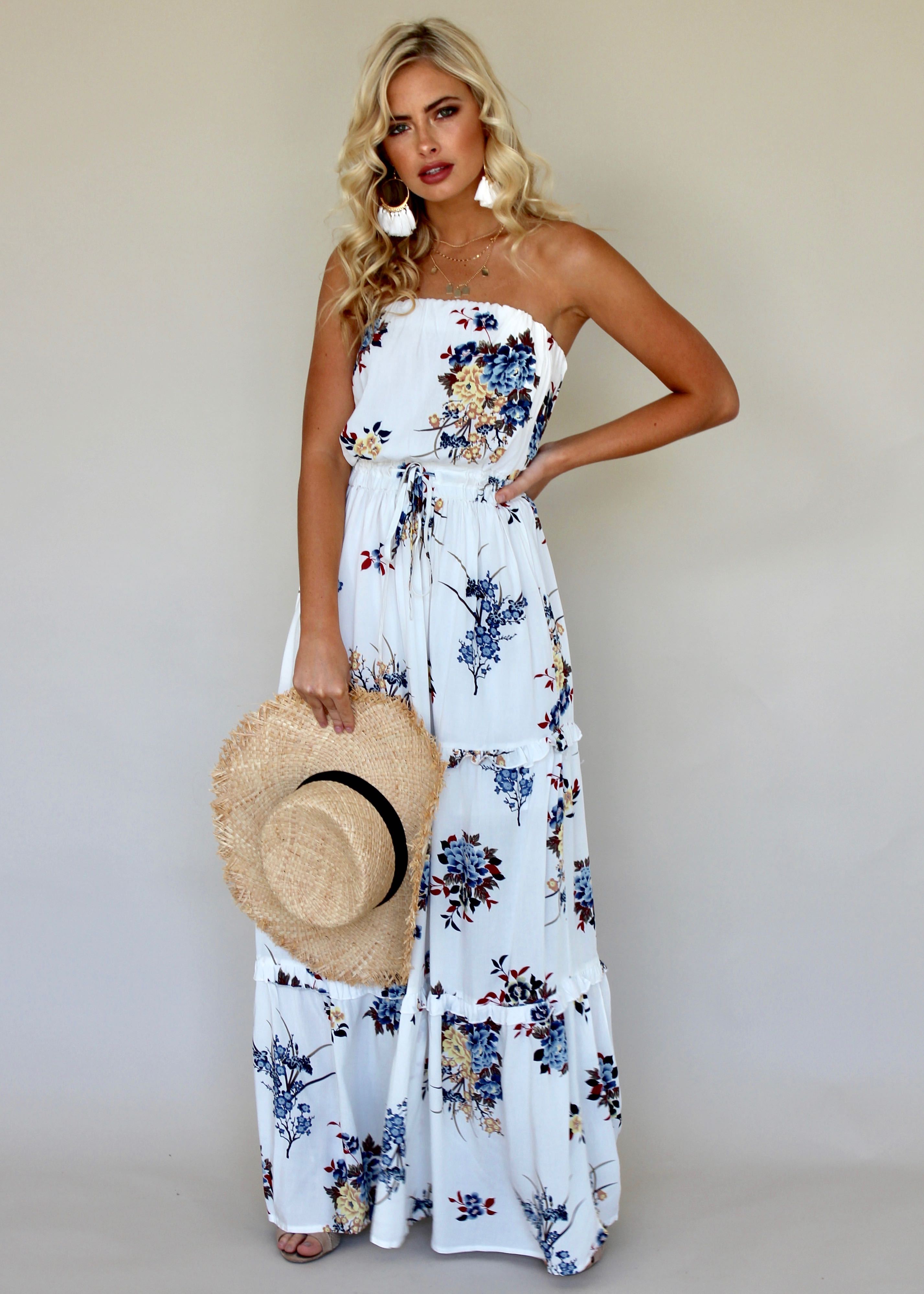 Lucina Strapless Maxi Dress - Blue Petal