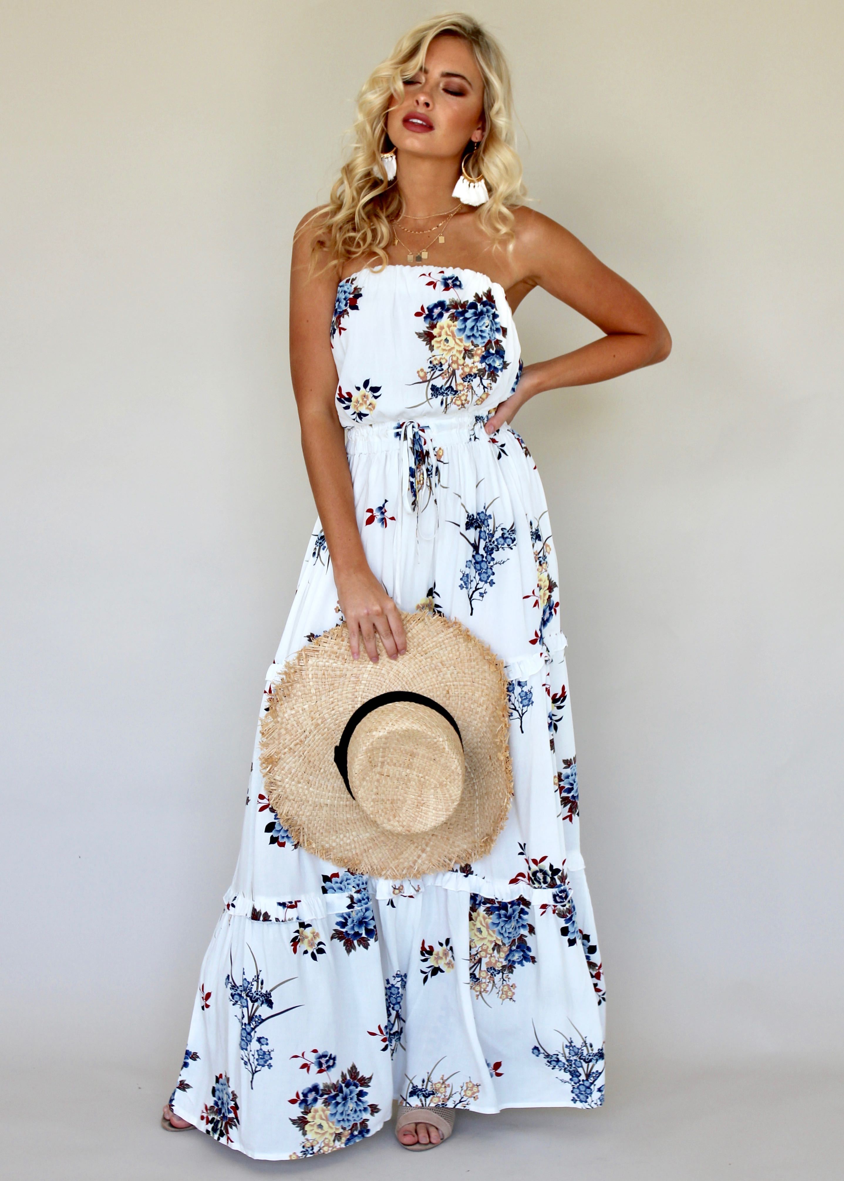 Lucina Strapless Maxi Dress - Blue Petal